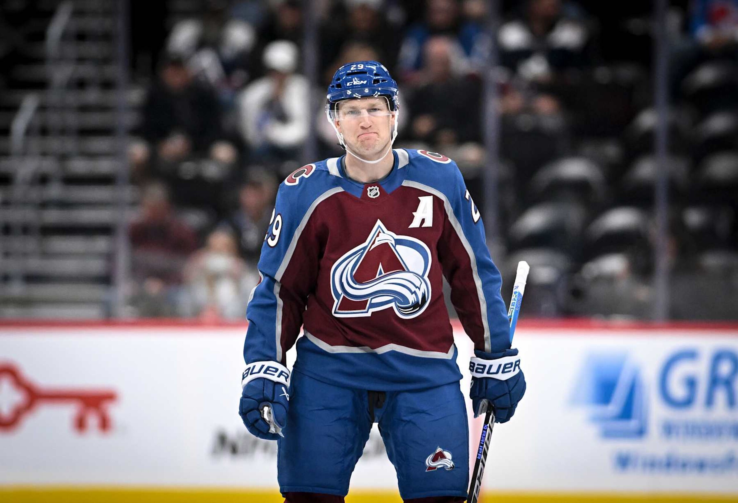 DENVER, CO - OCTOBER 1: Nathan MacKinnon (29) of the Colorado Avalanche takes the ice to face the Vegas Golden Knights during the first period at Ball Arena in Denver on Tuesday, October 1, 2024. (Photo by AAron Ontiveroz/The Denver Post) DENVER, CO - OCTOBER 1: Nathan MacKinnon (29) of the Colorado Avalanche takes the ice to face the Vegas Golden Knights during the first period at Ball Arena in Denver on Tuesday, October 1, 2024. (Photo by AAron Ontiveroz/The Denver Post)