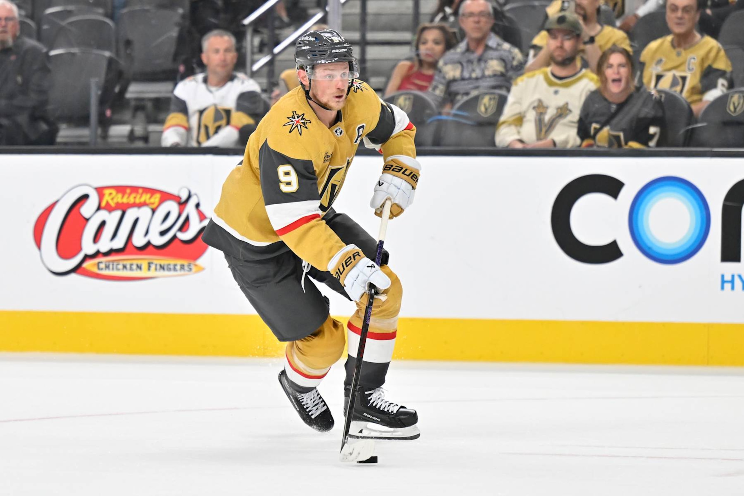 LAS VEGAS, NEVADA - OCTOBER 05: Jack Eichel #9 of the Vegas Golden Knights skates during the third period against the San Jose Sharks at T-Mobile Arena on October 05, 2024 in Las Vegas, Nevada. (Photo by David Becker/NHLI via Getty Images) LAS VEGAS, NEVADA - OCTOBER 05: Jack Eichel #9 of the Vegas Golden Knights skates during the third period against the San Jose Sharks at T-Mobile Arena on October 05, 2024 in Las Vegas, Nevada. (Photo by David Becker/NHLI via Getty Images)