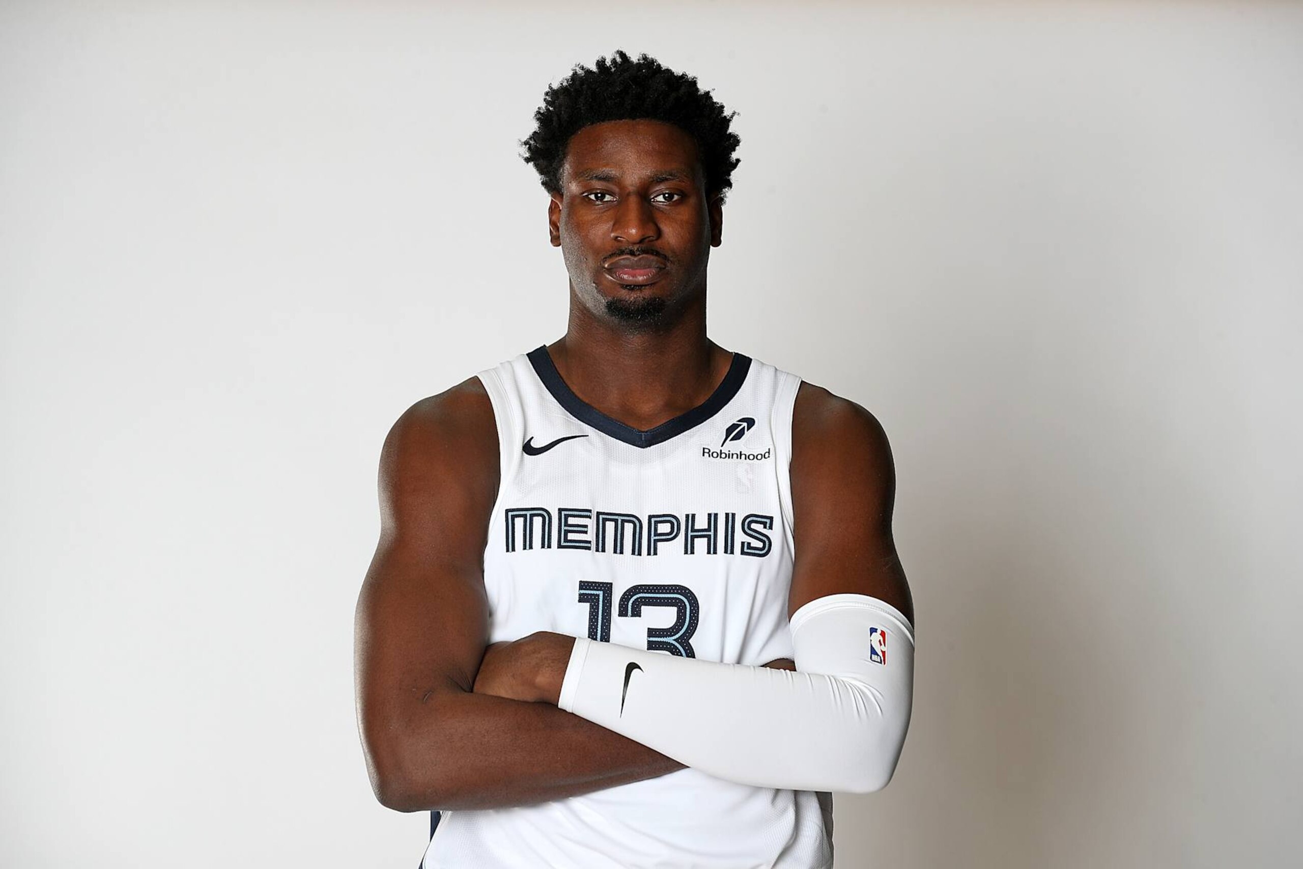 MEMPHIS, TENNESSEE - SEPTEMBER 30: Jaren Jackson Jr. #13 of the Memphis Grizzlies poses for a photo during media day at FedExForum on September 30, 2024 in Memphis, Tennessee. NOTE TO USER: User expressly acknowledges and agrees that, by downloading and or using this photograph, User is consenting to the terms and conditions of the Getty Images License Agreement. (Photo by Justin Ford/Getty Images)
