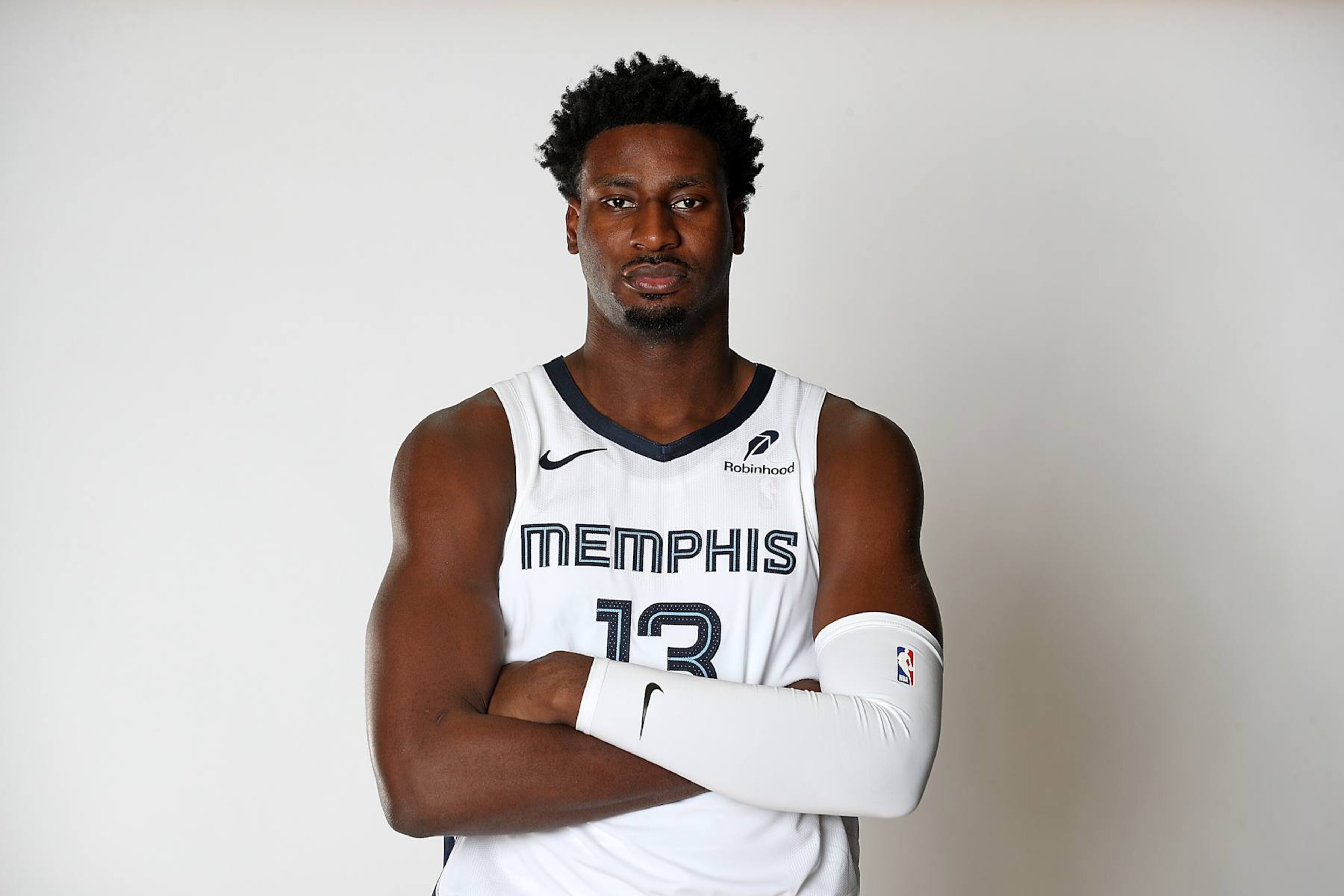 MEMPHIS, TENNESSEE - SEPTEMBER 30: Jaren Jackson Jr. #13 of the Memphis Grizzlies poses for a photo during media day at FedExForum on September 30, 2024 in Memphis, Tennessee. NOTE TO USER: User expressly acknowledges and agrees that, by downloading and or using this photograph, User is consenting to the terms and conditions of the Getty Images License Agreement. (Photo by Justin Ford/Getty Images)