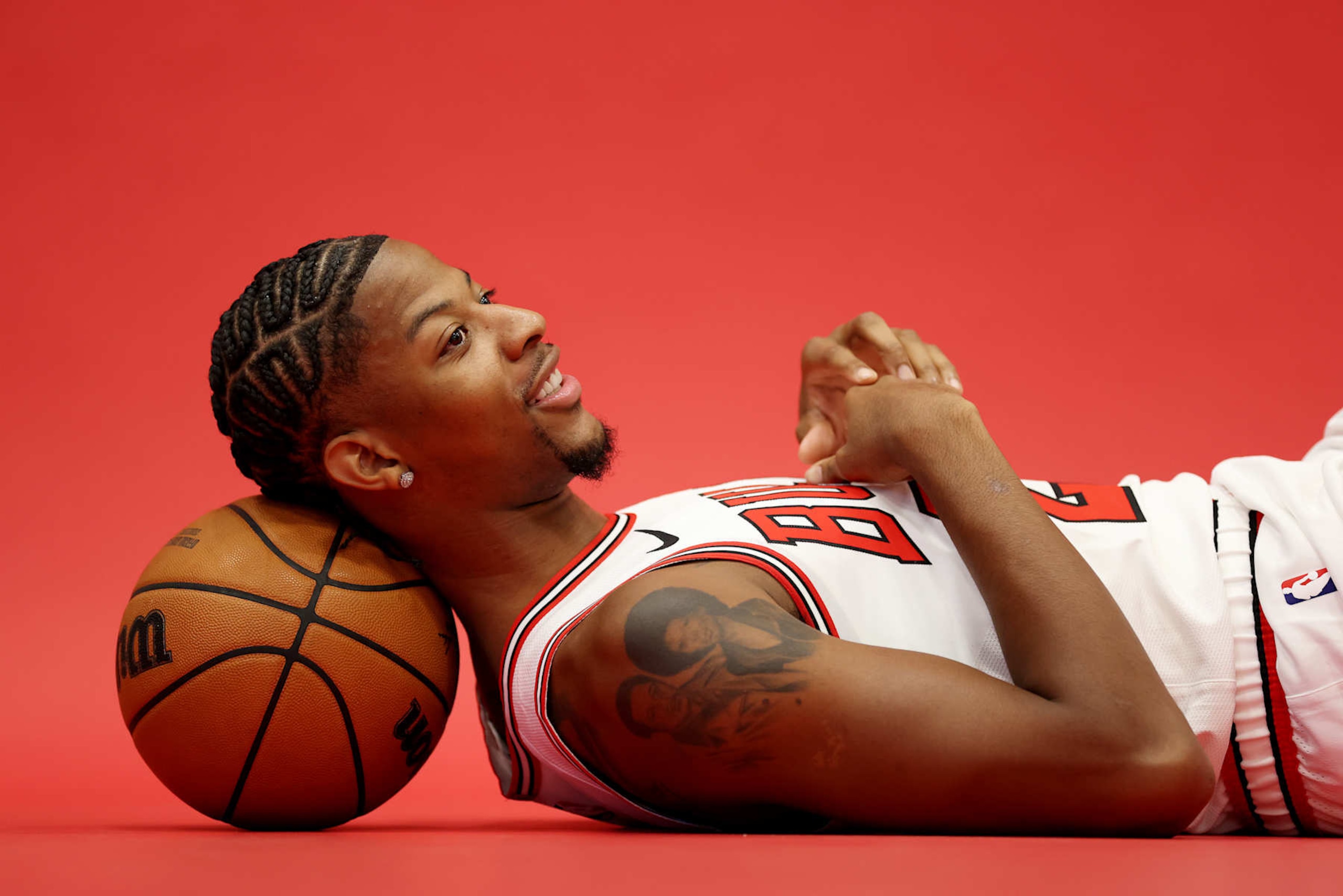 CHICAGO, ILLINOIS - SEPTEMBER 30: Dalen Terry #25 of the Chicago Bulls poses for a photo during Chicago Bulls Media Day at Advocate Center on September 30, 2024 in Chicago, Illinois.  (Photo by Michael Reaves/Getty Images)