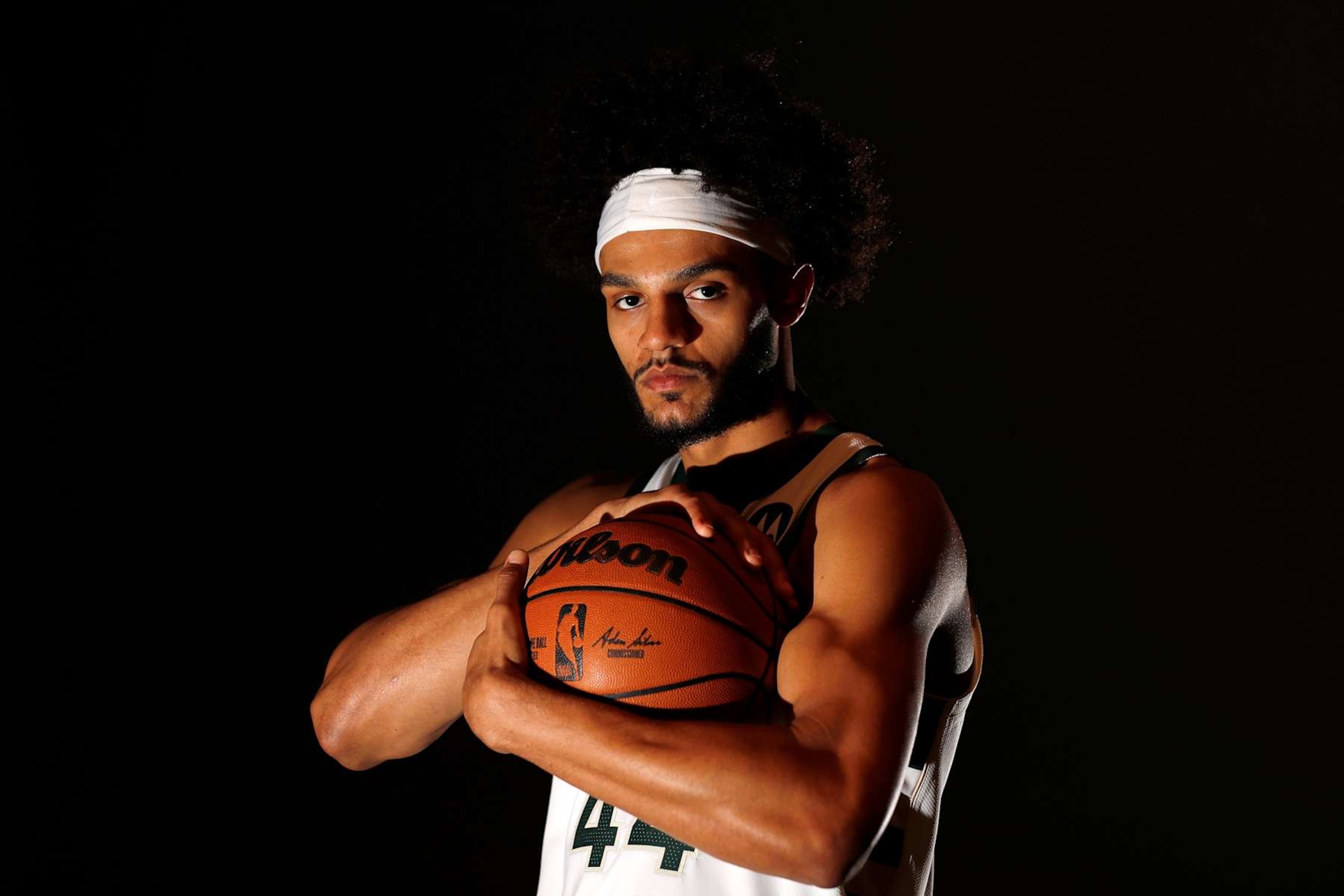 MILWAUKEE, WISCONSIN - SEPTEMBER 30: Andre Jackson Jr. #44 of the Milwaukee Bucks poses for a portrait during media day at the Fiserv Forum on September 30, 2024 in Milwaukee, Wisconsin.  NOTE TO USER: User expressly acknowledges and agrees that, by downloading and or using this photograph, User is consenting to the terms and conditions of the Getty Images License Agreement. (Photo by Stacy Revere/Getty Images)