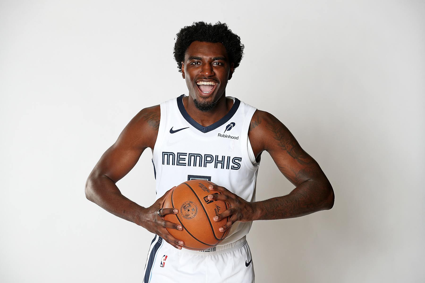 MEMPHIS, TENNESSEE - SEPTEMBER 30: Vince Williams Jr. #5 of the Memphis Grizzlies poses for a photo during media day at FedExForum on September 30, 2024 in Memphis, Tennessee. NOTE TO USER: User expressly acknowledges and agrees that, by downloading and or using this photograph, User is consenting to the terms and conditions of the Getty Images License Agreement. (Photo by Justin Ford/Getty Images)