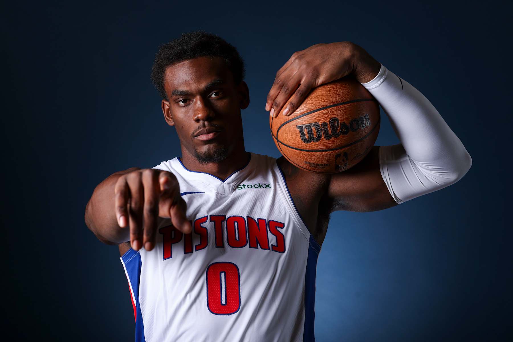 DETROIT, MICHIGAN - SEPTEMBER 30: Jalen Duren #0 of the Detroit Pistons poses for a portrait during media day at Little Caesars Arena on September 30, 2024 in Detroit, Michigan. NOTE TO USER: User expressly acknowledges and agrees that, by downloading and or using this photograph, User is consenting to the terms and conditions of the Getty Images License. (Photo by Gregory Shamus/Getty Images)