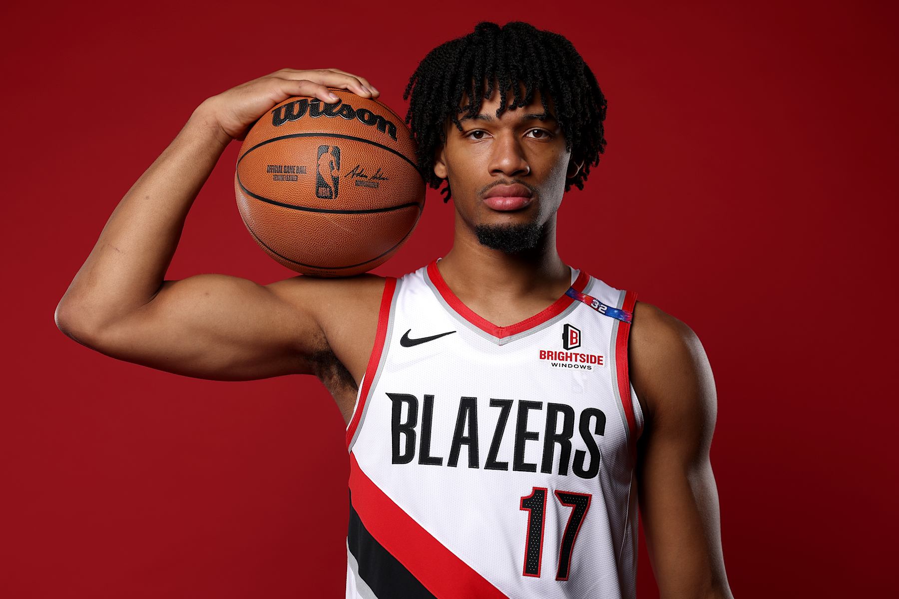 PORTLAND, OREGON - SEPTEMBER 30: Shaedon Sharpe #17 of the Portland Trail Blazers poses for a portrait during Blazers Media Day at Veterans Memorial Coliseum on September 30, 2024 in Portland, Oregon. NOTE TO USER: User expressly acknowledges and agrees that, by downloading and/or using this photograph, user is consenting to the terms and conditions of the Getty Images License Agreement. (Photo by Steph Chambers/Getty Images)