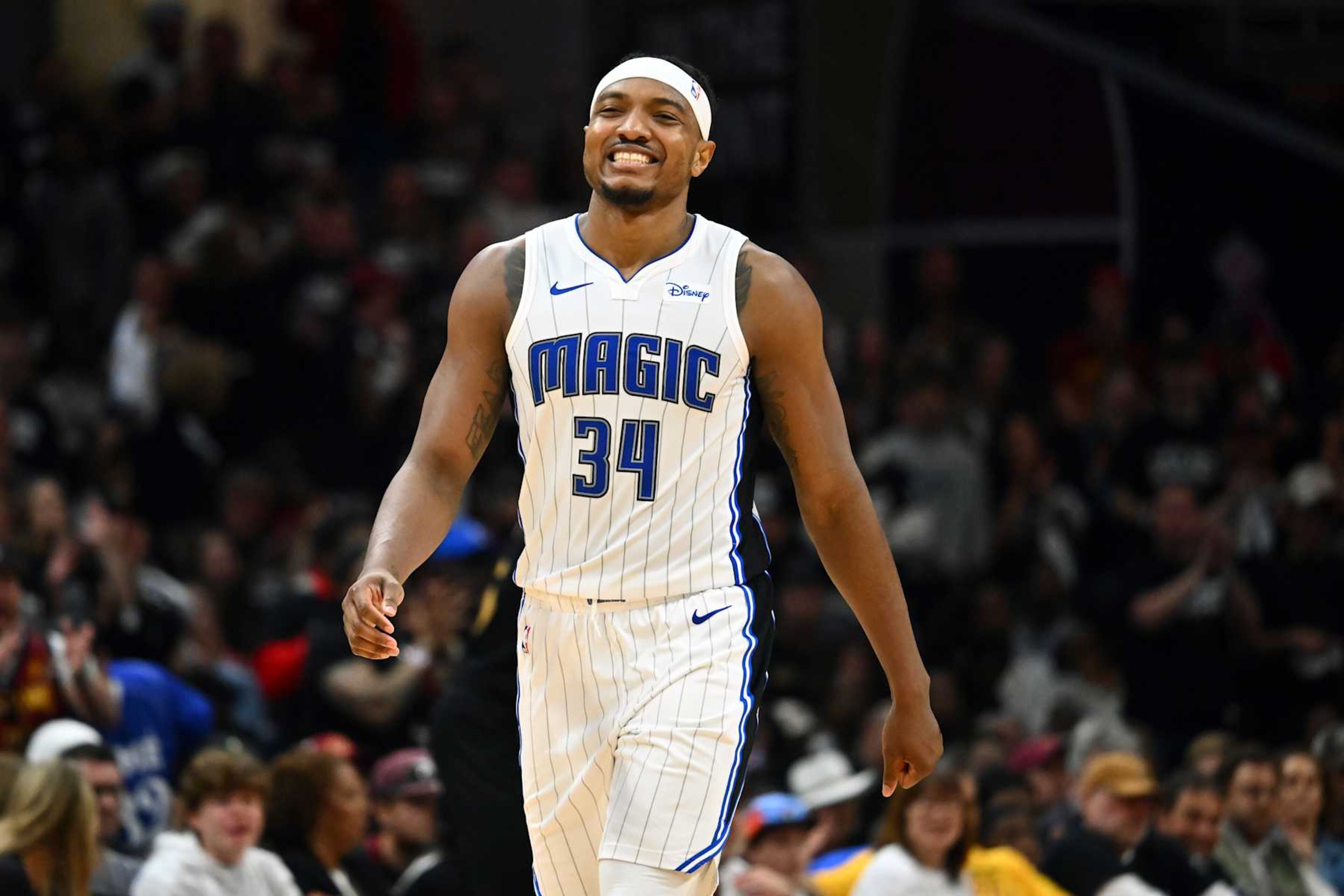 CLEVELAND, OHIO - MAY 05: Wendell Carter Jr. #34 of the Orlando Magic reacts during the fourth quarter of Game Seven of the Eastern Conference First Round Playoffs against the Cleveland Cavaliers at Rocket Mortgage Fieldhouse on May 05, 2024 in Cleveland, Ohio. The Cavaliers defeated the Magic 106-94. NOTE TO USER: User expressly acknowledges and agrees that, by downloading and/or using this Photograph, user is consenting to the terms and conditions of the Getty Images License Agreement. (Photo by Jason Miller/Getty Images) CLEVELAND, OHIO - MAY 05: Wendell Carter Jr. #34 of the Orlando Magic reacts during the fourth quarter of Game Seven of the Eastern Conference First Round Playoffs against the Cleveland Cavaliers at Rocket Mortgage Fieldhouse on May 05, 2024 in Cleveland, Ohio. The Cavaliers defeated the Magic 106-94. NOTE TO USER: User expressly acknowledges and agrees that, by downloading and/or using this Photograph, user is consenting to the terms and conditions of the Getty Images License Agreement. (Photo by Jason Miller/Getty Images)