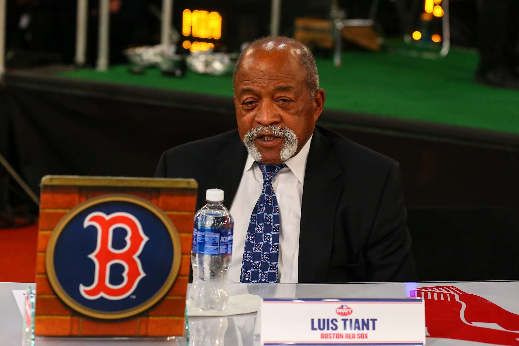09 JUN 2016:  Former Boston Red Sox Pitcher Luis Tiant  prior to Round 1 of the 2016 MLB First Year Player Draft. The draft is held at Studio 42 of MLB Network in Secaucus NJ.(Photo by Rich Graessle/Icon Sportswire via Getty Images)