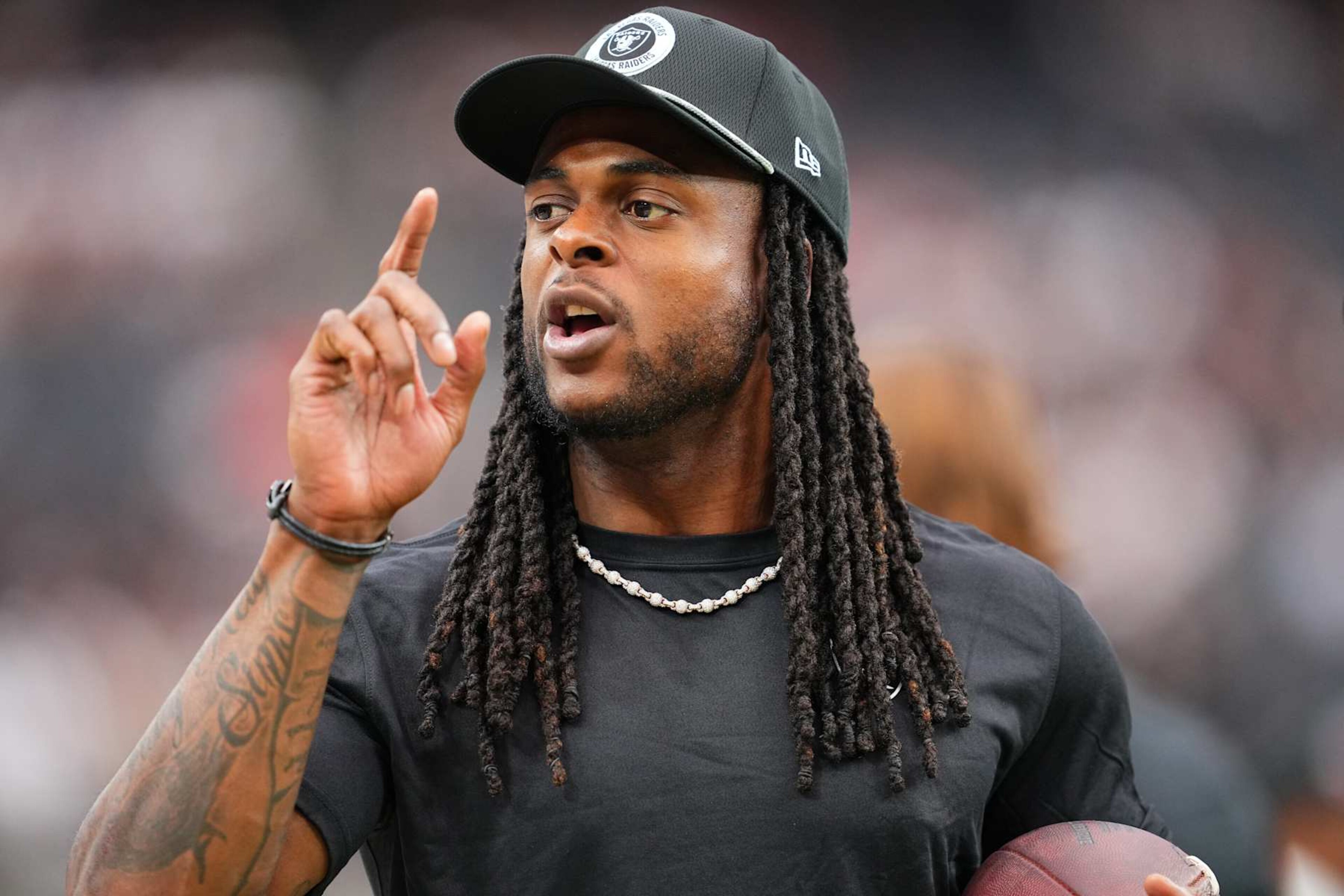 LAS VEGAS, NEVADA - SEPTEMBER 29: Wide receiver Davante Adams #17 of the Las Vegas Raiders walks the sidelines before the game against the Cleveland Browns at Allegiant Stadium on September 29, 2024 in Las Vegas, Nevada. The Raiders defeated the Browns 20-16. (Photo by Jeff Bottari/Getty Images) LAS VEGAS, NEVADA - SEPTEMBER 29: Wide receiver Davante Adams #17 of the Las Vegas Raiders walks the sidelines before the game against the Cleveland Browns at Allegiant Stadium on September 29, 2024 in Las Vegas, Nevada. The Raiders defeated the Browns 20-16. (Photo by Jeff Bottari/Getty Images)