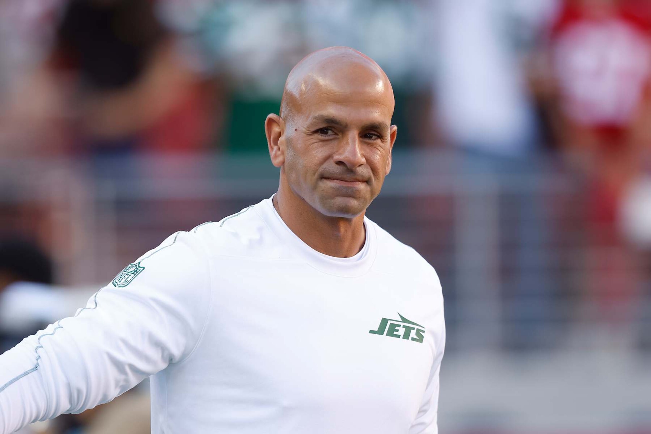 SANTA CLARA, CALIFORNIA - SEPTEMBER 09: New York Jets head coach Robert Saleh looks on before the game against the San Francisco 49ers at Levi's Stadium on September 09, 2024 in Santa Clara, California. (Photo by Lachlan Cunningham/Getty Images) SANTA CLARA, CALIFORNIA - SEPTEMBER 09: New York Jets head coach Robert Saleh looks on before the game against the San Francisco 49ers at Levi's Stadium on September 09, 2024 in Santa Clara, California. (Photo by Lachlan Cunningham/Getty Images)