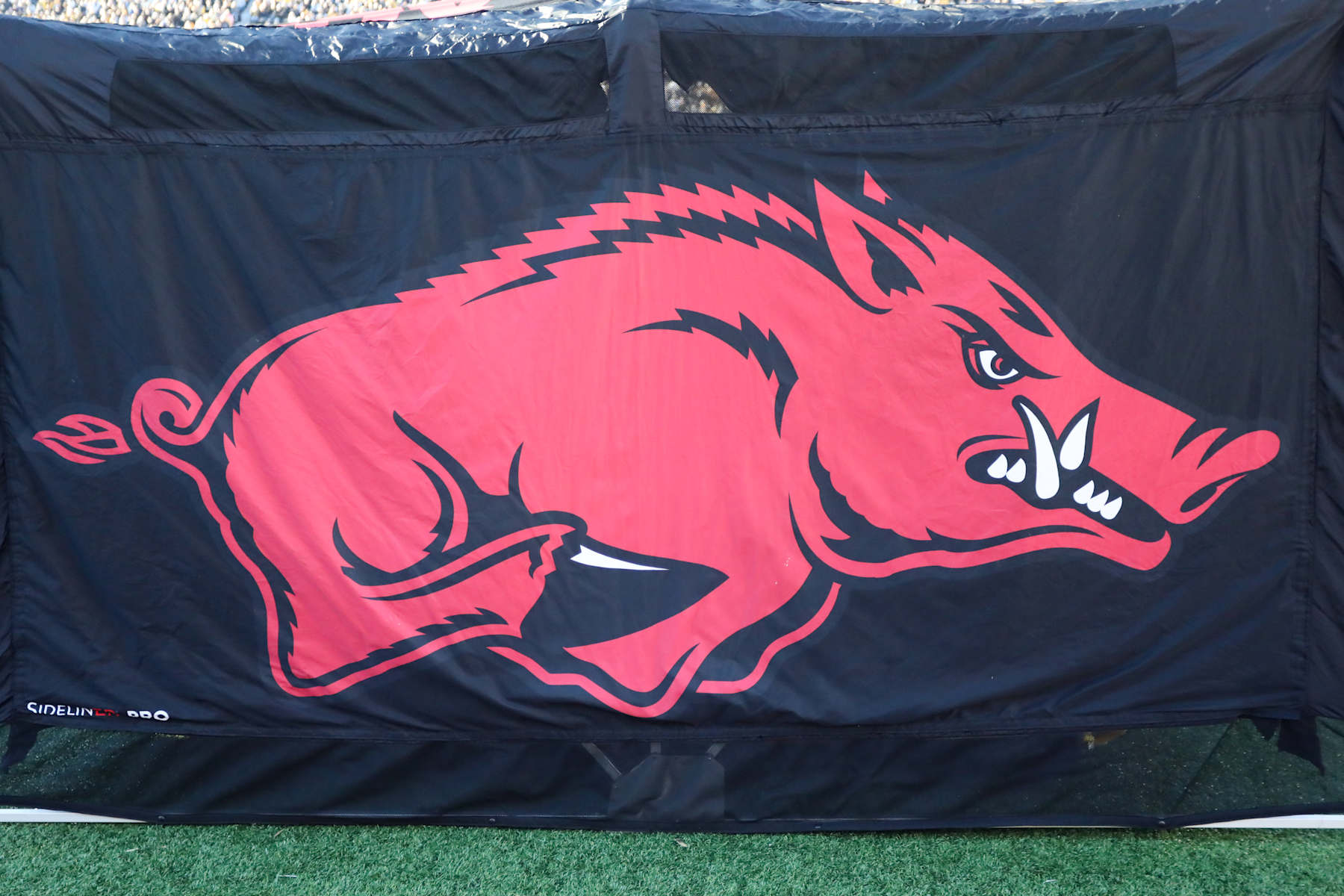 COLUMBIA, MO - NOVEMBER 25: A view of the Arkansas Razorbacks logo on the medical tent during an SEC college football game between the Arkansas Razorbacks and Missouri Tigers on November 25, 2022 at Memorial Stadium in Columbia, MO. (Photo by Scott Winters/Icon Sportswire via Getty Images) COLUMBIA, MO - NOVEMBER 25: A view of the Arkansas Razorbacks logo on the medical tent during an SEC college football game between the Arkansas Razorbacks and Missouri Tigers on November 25, 2022 at Memorial Stadium in Columbia, MO. (Photo by Scott Winters/Icon Sportswire via Getty Images)