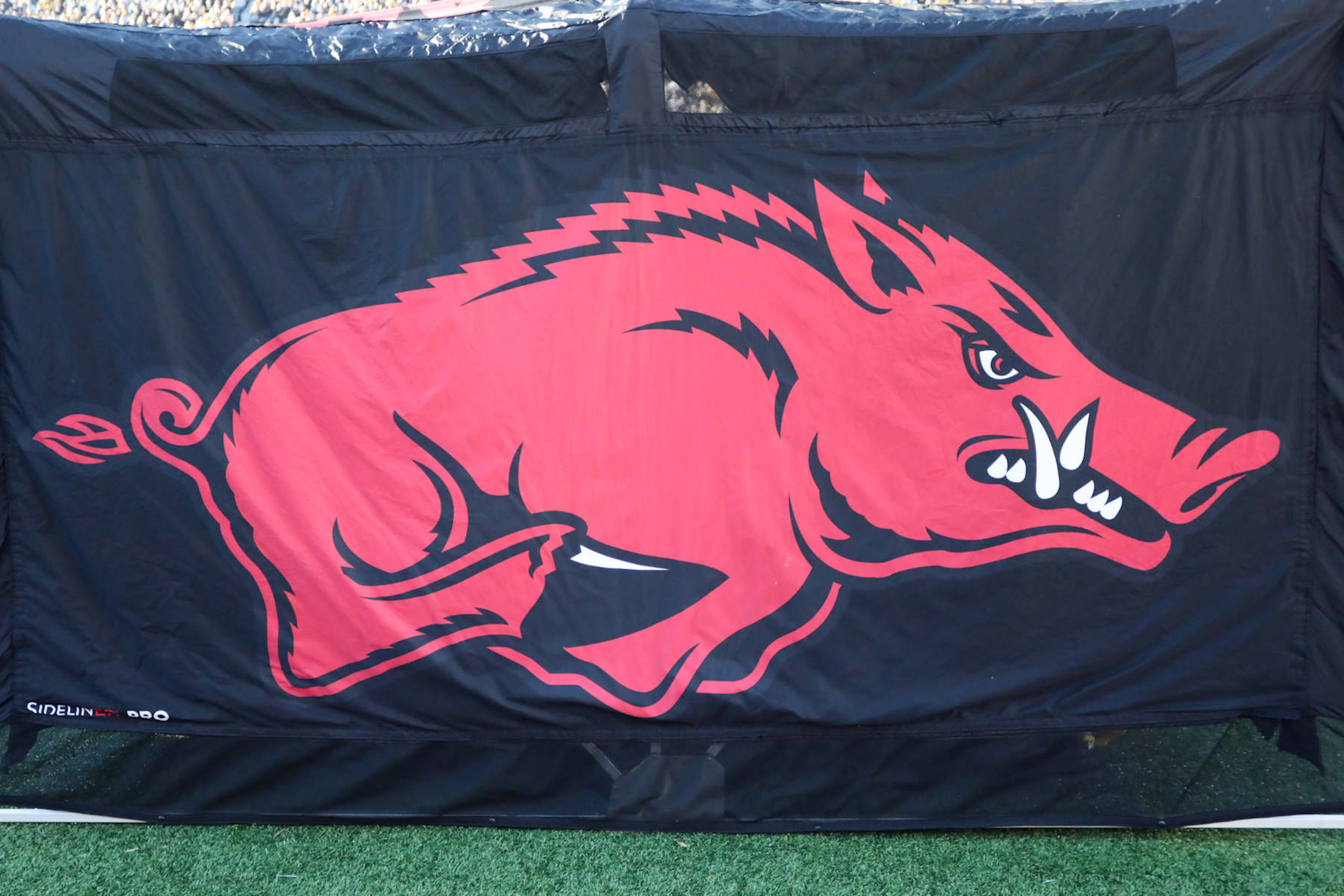 COLUMBIA, MO - NOVEMBER 25: A view of the Arkansas Razorbacks logo on the medical tent during an SEC college football game between the Arkansas Razorbacks and Missouri Tigers on November 25, 2022 at Memorial Stadium in Columbia, MO. (Photo by Scott Winters/Icon Sportswire via Getty Images) COLUMBIA, MO - NOVEMBER 25: A view of the Arkansas Razorbacks logo on the medical tent during an SEC college football game between the Arkansas Razorbacks and Missouri Tigers on November 25, 2022 at Memorial Stadium in Columbia, MO. (Photo by Scott Winters/Icon Sportswire via Getty Images)