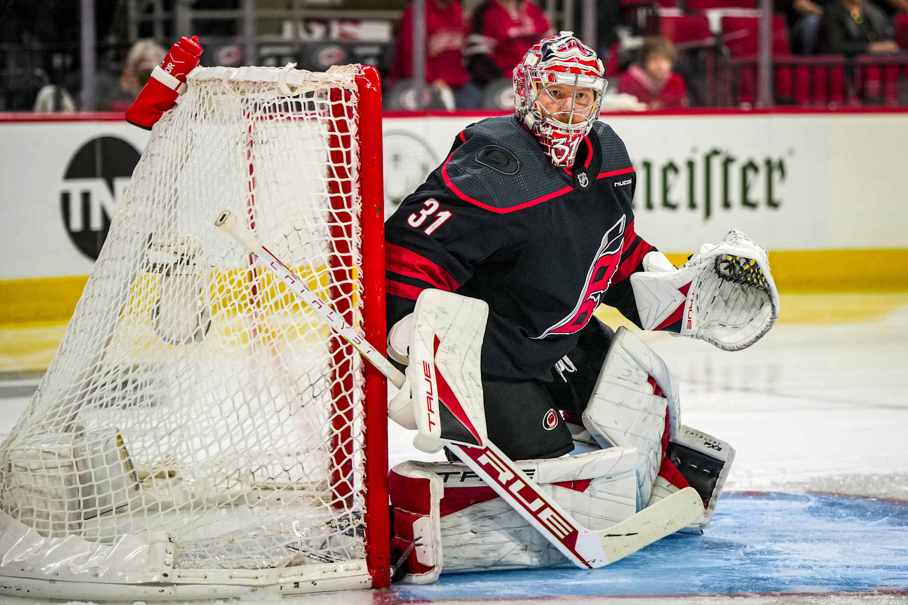 RALEIGH, NORTH CAROLINA - MAY 16: Frederik Andersen #31 of the Carolina Hurricanes tends net during the second period against the New York Rangers in Game Six of the Second Round of the 2024 Stanley Cup Playoffs at PNC Arena on May 16, 2024 in Raleigh, North Carolina.  (Photo by Josh Lavallee/NHLI via Getty Images)