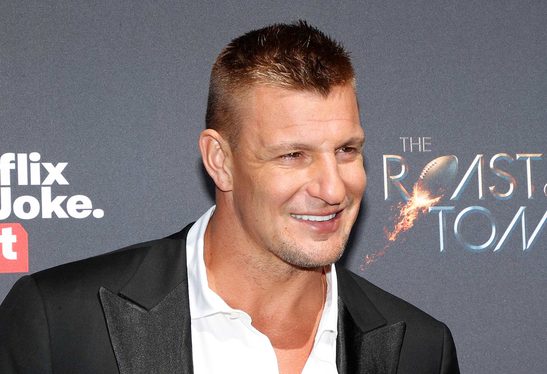 US former football player Rob Gronkowski attends the Netflix live comedy event "The Greatest Roast of All Time: Tom Brady" at the Kia Forum in Inglewood, California, on May 5, 2024. (Photo by Michael Tran / AFP) (Photo by MICHAEL TRAN/AFP via Getty Images)