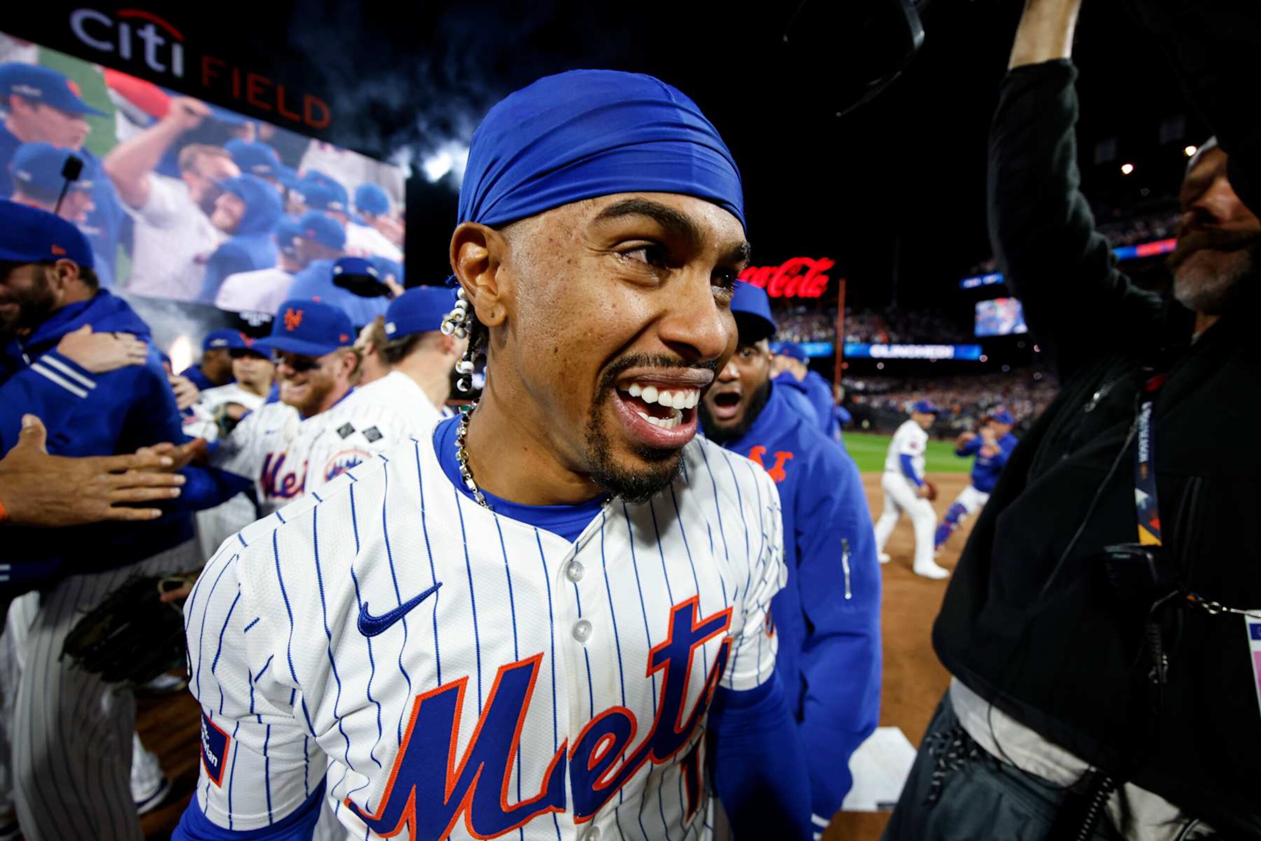 NEW YORK, NY - OCTOBER 09: Francisco Lindor #12 of the New York Mets celebrates after winning Game 4 of the Division Series presented by Booking.com between the Philadelphia Phillies and the New York Mets at Citi Field on Wednesday, October 9, 2024 in New York, New York. The New York Mets won 4-1 and will advance to the NLCS. (Photo by Rob Tringali/MLB Photos via Getty Images)