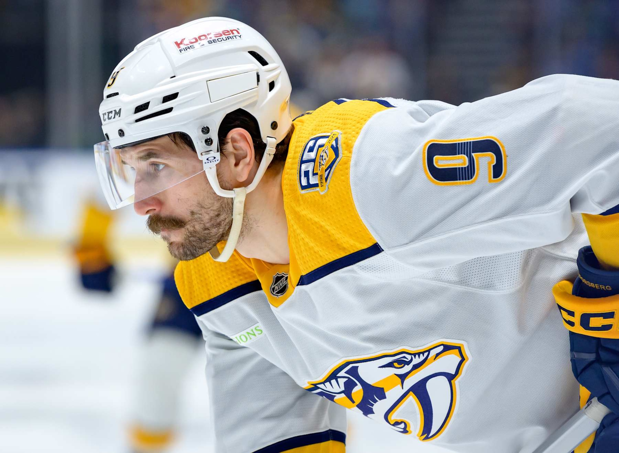 VANCOUVER, CANADA - APRIL 30: Filip Forsberg #9 of the Nashville Predators waits for a face-off during the second period in Game Five of the First Round of the 2024 Stanley Cup Playoffs against the Vancouver Canucks at Rogers Arena on April 30, 2024 in Vancouver, British Columbia, Canada. (Photo by Derek Cain/Getty Images) VANCOUVER, CANADA - APRIL 30: Filip Forsberg #9 of the Nashville Predators waits for a face-off during the second period in Game Five of the First Round of the 2024 Stanley Cup Playoffs against the Vancouver Canucks at Rogers Arena on April 30, 2024 in Vancouver, British Columbia, Canada. (Photo by Derek Cain/Getty Images)