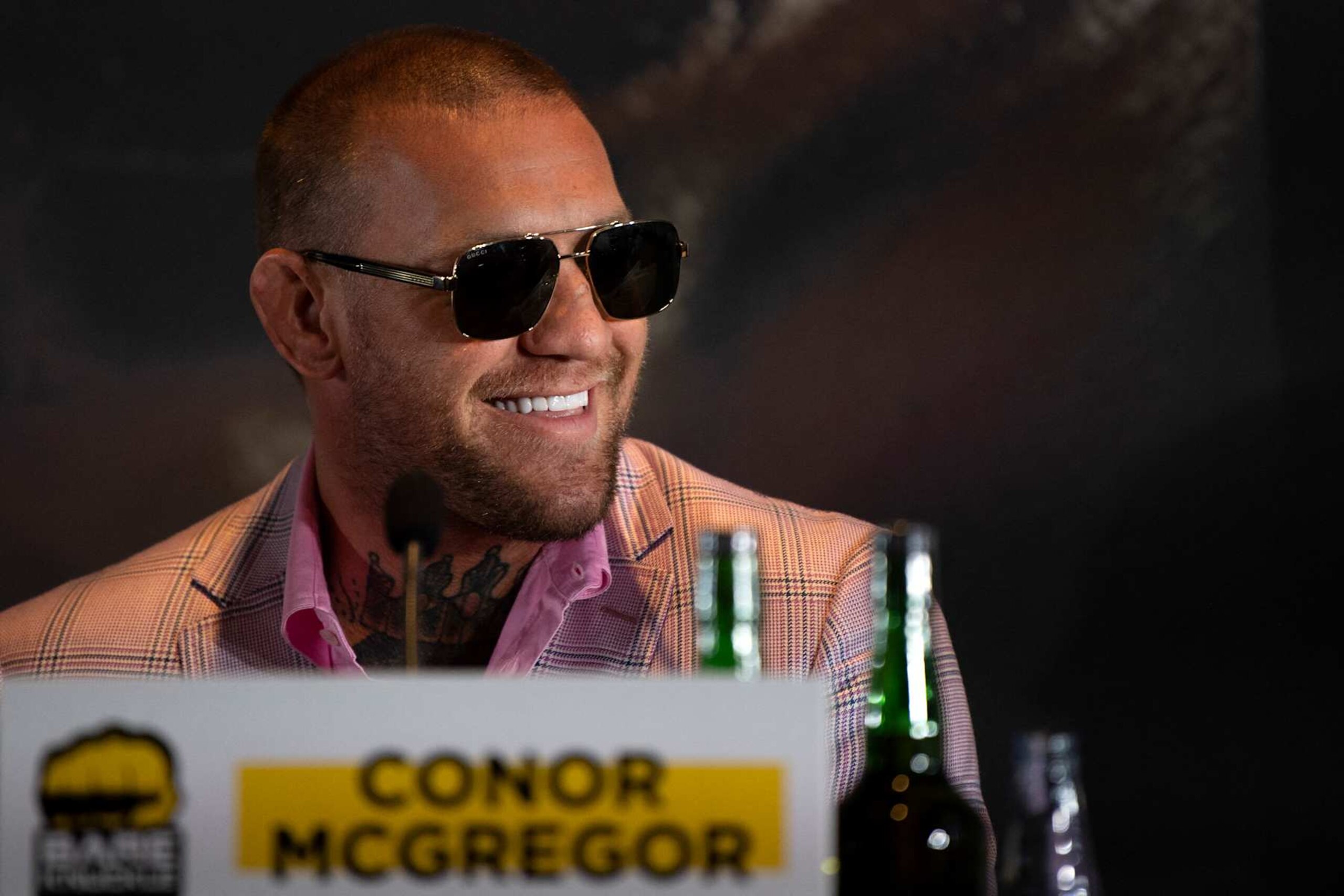 Irish MMA fighter Conor McGregor smiles during the presentation of the Bare Knuckle Fighting Championship (BKFC) in Marbella on July 18, 2024, ahead of the fight between Tenaglia and Soto set to October 12, 2024. (Photo by JORGE GUERRERO / AFP) (Photo by JORGE GUERRERO/AFP via Getty Images)