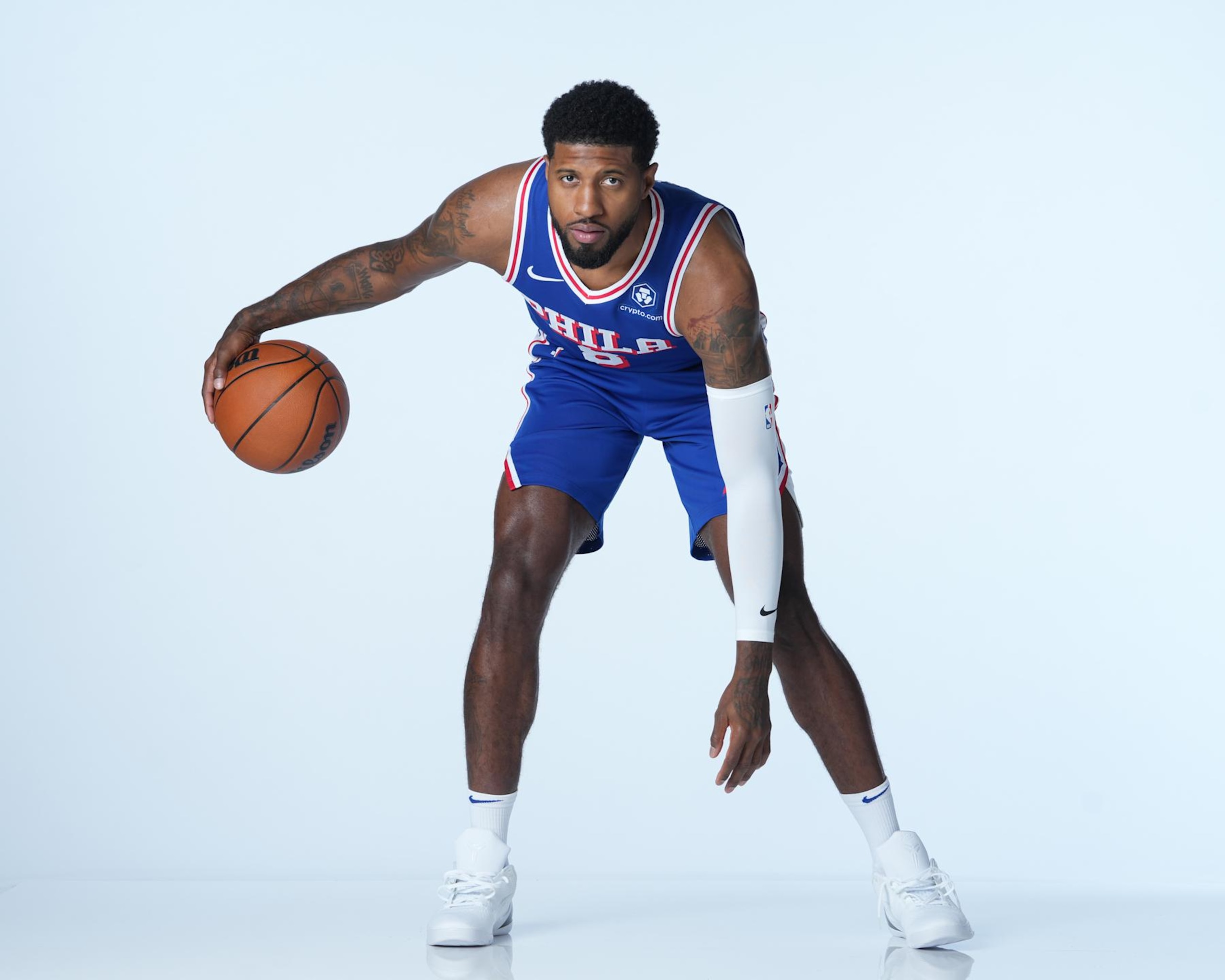 CAMDEN, NJ - SEPTEMBER 30: Paul George #8 of the Philadelphia 76ers poses for a portrait during NBA Media Day on September 30, 2024 at the Philadelphia 76ers Training Complex in Camden, New Jersey. NOTE TO USER: User expressly acknowledges and agrees that, by downloading and or using this photograph, User is consenting to the terms and conditions of the Getty Images License Agreement. Mandatory Copyright Notice: Copyright 2024 NBAE (Photo by Jesse D. Garrabrant/NBAE via Getty Images) CAMDEN, NJ - SEPTEMBER 30: Paul George #8 of the Philadelphia 76ers poses for a portrait during NBA Media Day on September 30, 2024 at the Philadelphia 76ers Training Complex in Camden, New Jersey. NOTE TO USER: User expressly acknowledges and agrees that, by downloading and or using this photograph, User is consenting to the terms and conditions of the Getty Images License Agreement. Mandatory Copyright Notice: Copyright 2024 NBAE (Photo by Jesse D. Garrabrant/NBAE via Getty Images)