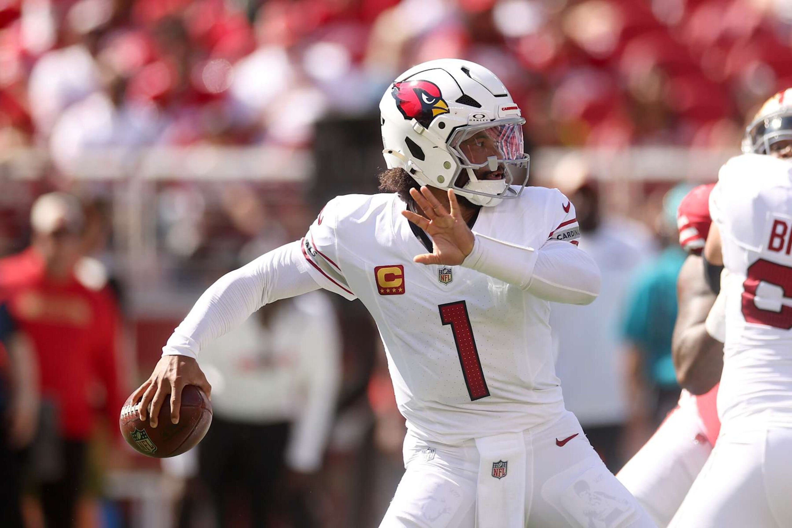 SANTA CLARA, CALIFORNIA - OCTOBER 06: Kyler Murray #1 of the Arizona Cardinals in action against the San Francisco 49ers at Levi's Stadium on October 06, 2024 in Santa Clara, California. (Photo by Ezra Shaw/Getty Images)