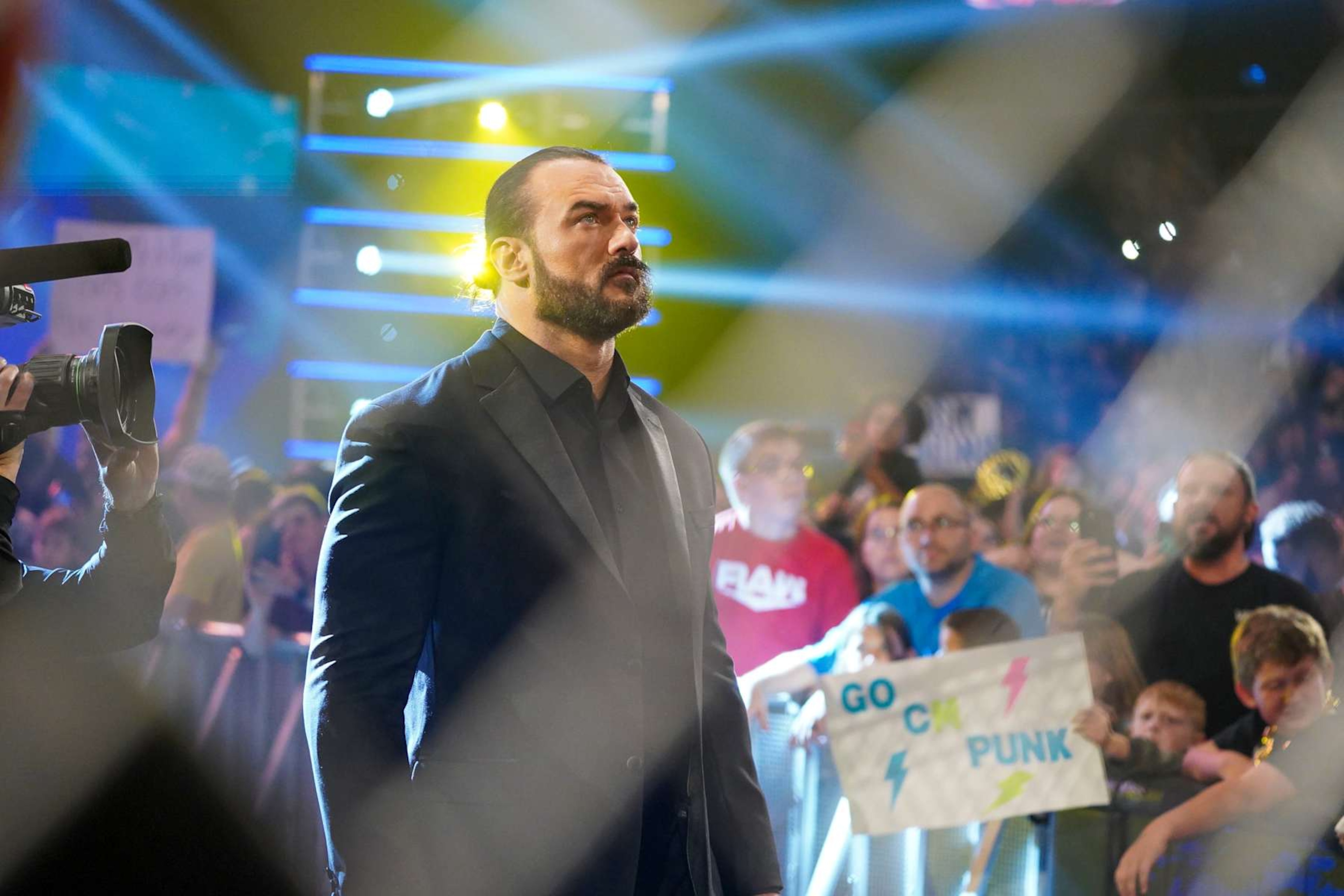 EVANSVILLE, INDIANA - SEPTEMBER 30: Drew McIntyre enters the arena to face off with CM Punk during Monday night RAW at Ford Center on September 30, 2024 in Evansville, Indiana. (Photo by WWE/Getty Images) EVANSVILLE, INDIANA - SEPTEMBER 30: Drew McIntyre enters the arena to face off with CM Punk during Monday night RAW at Ford Center on September 30, 2024 in Evansville, Indiana. (Photo by WWE/Getty Images)