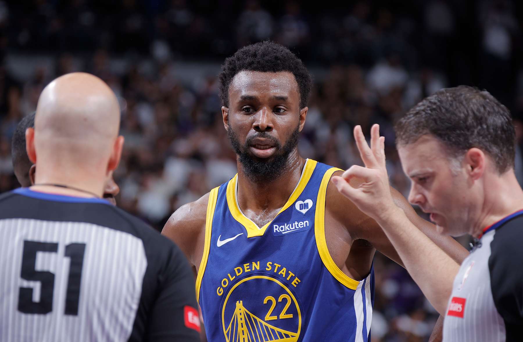 SACRAMENTO, CA - APRIL 16: Andrew Wiggins #22 of the Golden State Warriors looks on during the game against the Sacramento Kings during the 2024 Play-In Tournament on April 16, 2024 at Golden 1 Center in Sacramento, California. NOTE TO USER: User expressly acknowledges and agrees that, by downloading and or using this photograph, User is consenting to the terms and conditions of the Getty Images Agreement. Mandatory Copyright Notice: Copyright 2024 NBAE (Photo by Rocky Widner/NBAE via Getty Images)