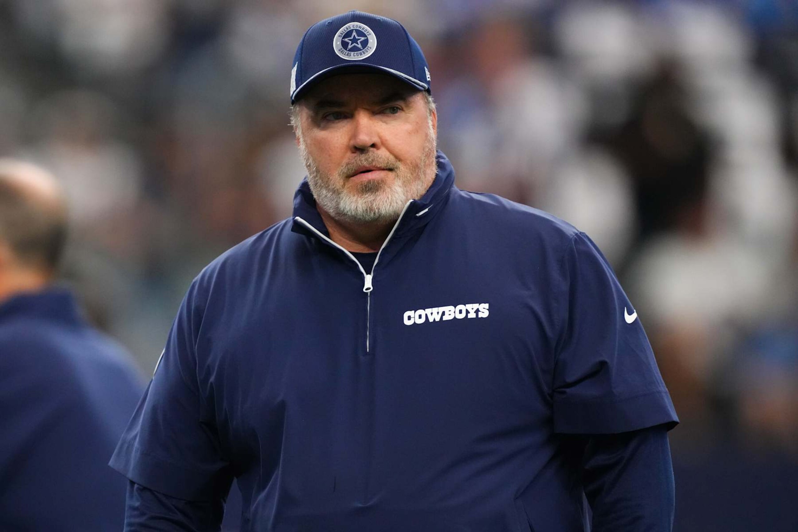 ARLINGTON, TEXAS - OCTOBER 13: Head coach Mike McCarthy of the Dallas Cowboys looks on before a game against the Detroit Lions at AT&T Stadium on October 13, 2024 in Arlington, Texas. (Photo by Sam Hodde/Getty Images)