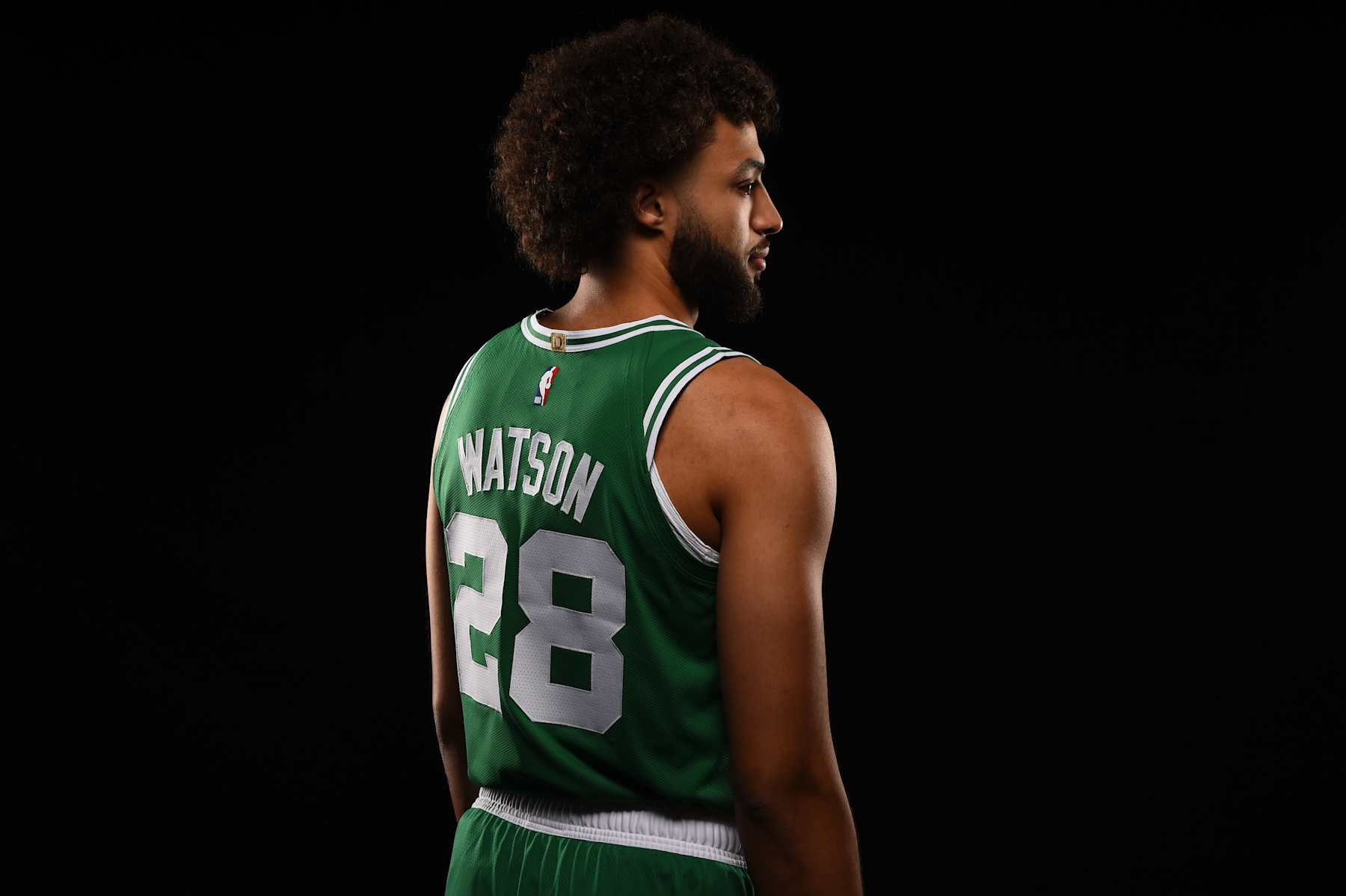 BOSTON, MA - SEPTEMBER 24: Anton Watson #28 of the Boston Celtics poses for a portrait during 2024-25 NBA Media Day on September 24, 2024 at the TD Garden in Boston, Massachusetts. NOTE TO USER: User expressly acknowledges and agrees that, by downloading and or using this photograph, User is consenting to the terms and conditions of the Getty Images License Agreement. Mandatory Copyright Notice: Copyright 2024 NBAE (Photo by Brian Babineau/NBAE via Getty Images)