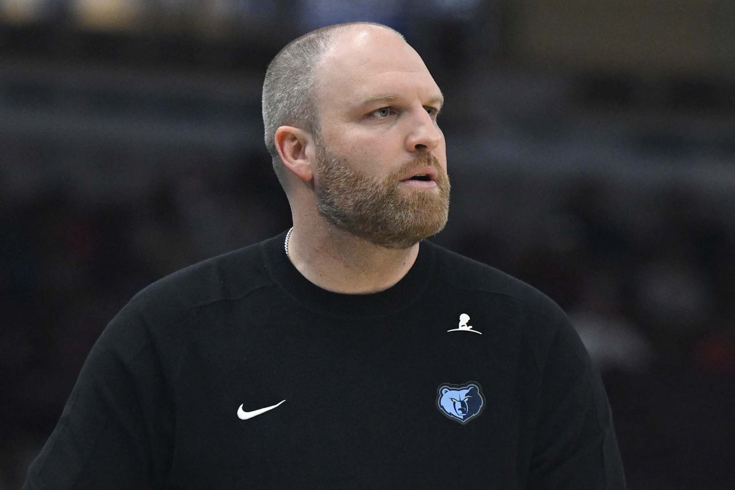 CHICAGO, ILLINOIS - OCTOBER 12: Head coach Taylor Jenkins looks on during the first half of a preseason game against the Chicago Bulls at the United Center on October 12, 2024 in Chicago, Illinois.  NOTE TO USER: User expressly acknowledges and agrees that, by downloading and or using this photograph, User is consenting to the terms and conditions of the Getty Images License Agreement. (Photo by Quinn Harris/Getty Images)