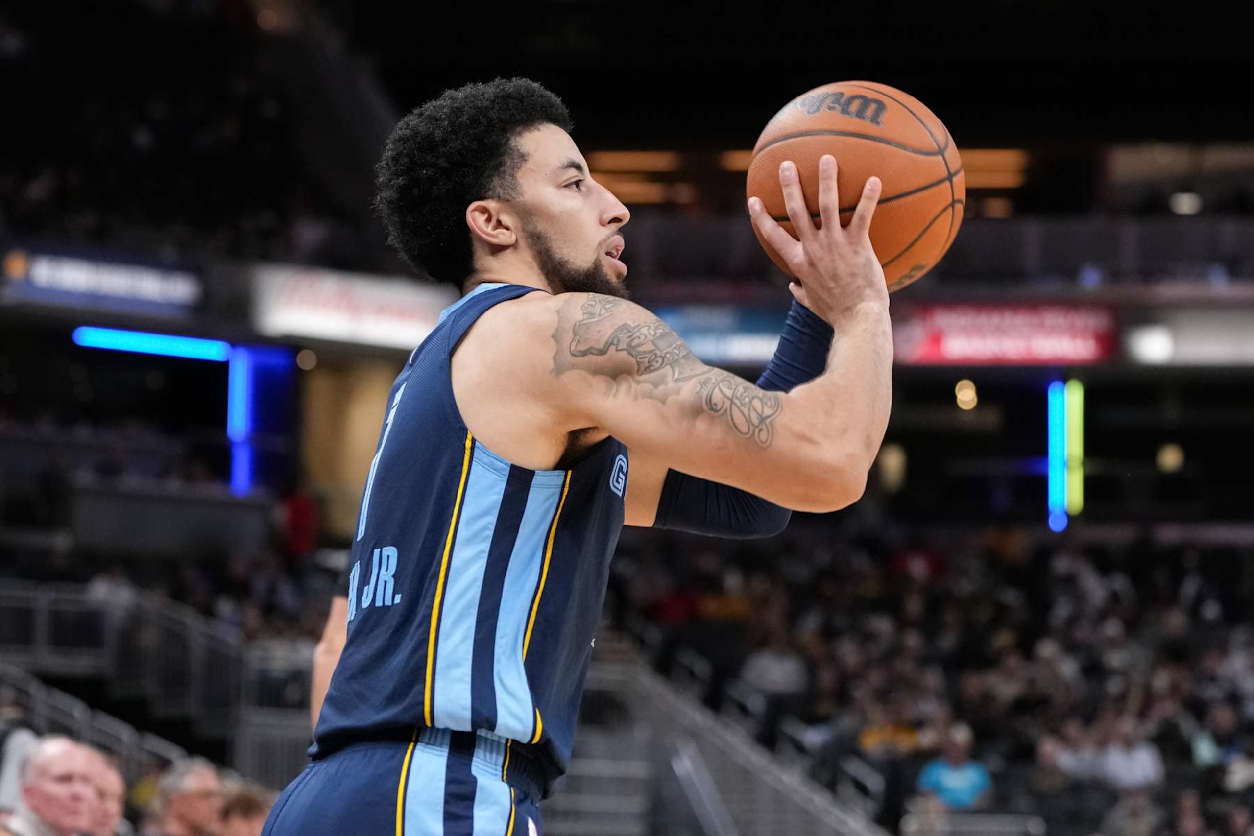 INDIANAPOLIS, INDIANA - OCTOBER 14: Scotty Pippen Jr. #1 of the Memphis Grizzlies attempts a shot in the third quarter against the Indiana Pacers during a preseason game at Gainbridge Fieldhouse on October 14, 2024 in Indianapolis, Indiana. NOTE TO USER: User expressly acknowledges and agrees that, by downloading and or using this photograph, User is consenting to the terms and conditions of the Getty Images License Agreement. (Photo by Dylan Buell/Getty Images) INDIANAPOLIS, INDIANA - OCTOBER 14: Scotty Pippen Jr. #1 of the Memphis Grizzlies attempts a shot in the third quarter against the Indiana Pacers during a preseason game at Gainbridge Fieldhouse on October 14, 2024 in Indianapolis, Indiana. NOTE TO USER: User expressly acknowledges and agrees that, by downloading and or using this photograph, User is consenting to the terms and conditions of the Getty Images License Agreement. (Photo by Dylan Buell/Getty Images)