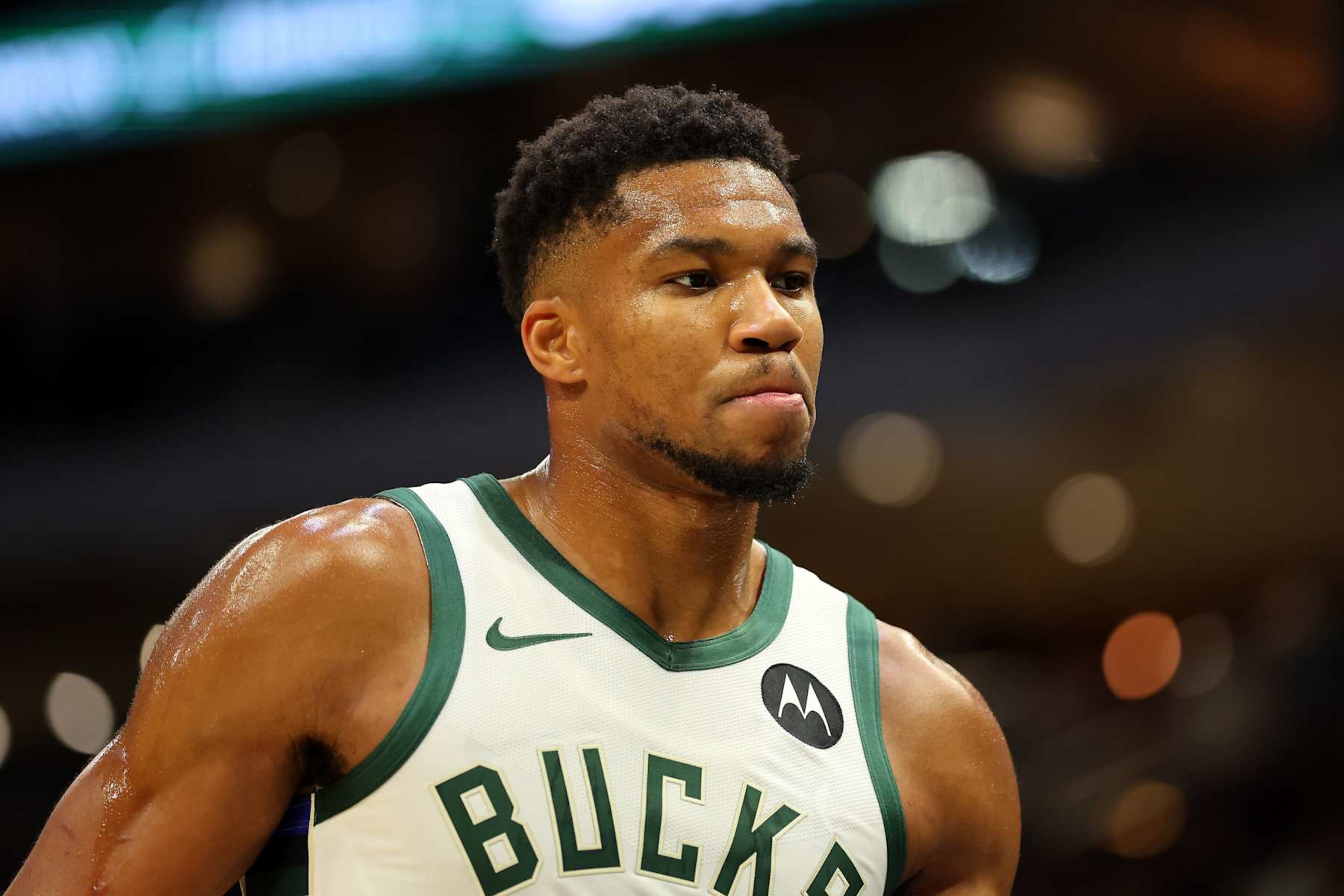 MILWAUKEE, WISCONSIN - OCTOBER 10: Giannis Antetokounmpo #34 of the Milwaukee Bucks walks backcourt during a preseason game against the Los Angeles Lakers at Fiserv Forum on October 10, 2024 in Milwaukee, Wisconsin. NOTE TO USER: User expressly acknowledges and agrees that, by downloading and or using this photograph, User is consenting to the terms and conditions of the Getty Images License Agreement. (Photo by Stacy Revere/Getty Images) MILWAUKEE, WISCONSIN - OCTOBER 10: Giannis Antetokounmpo #34 of the Milwaukee Bucks walks backcourt during a preseason game against the Los Angeles Lakers at Fiserv Forum on October 10, 2024 in Milwaukee, Wisconsin. NOTE TO USER: User expressly acknowledges and agrees that, by downloading and or using this photograph, User is consenting to the terms and conditions of the Getty Images License Agreement. (Photo by Stacy Revere/Getty Images)
