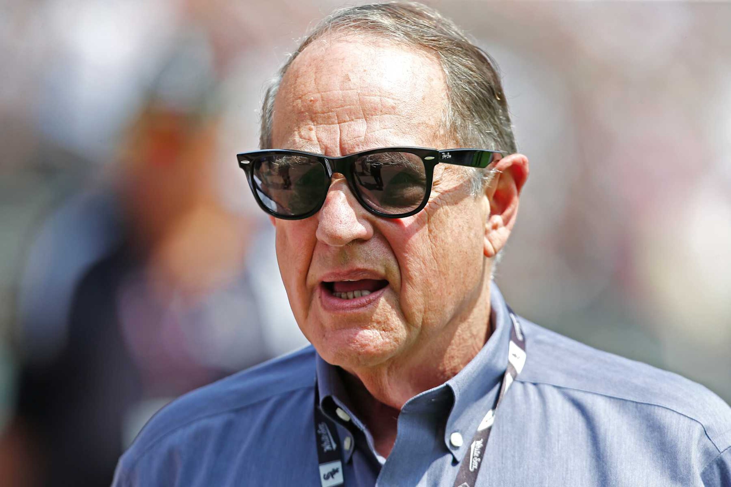 CHICAGO, ILLINOIS - AUGUST 11: Chicago White Sox Chairman Jerry Reinsdorf attended a ceremony honoring former player Harold Baines for his recent induction in the National Baseball Hall of Fame prior to a game between the Chicago White Sox and the Oakland Athletics at Guaranteed Rate Field on August 11, 2019 in Chicago, Illinois. (Photo by Nuccio DiNuzzo/Getty Images)