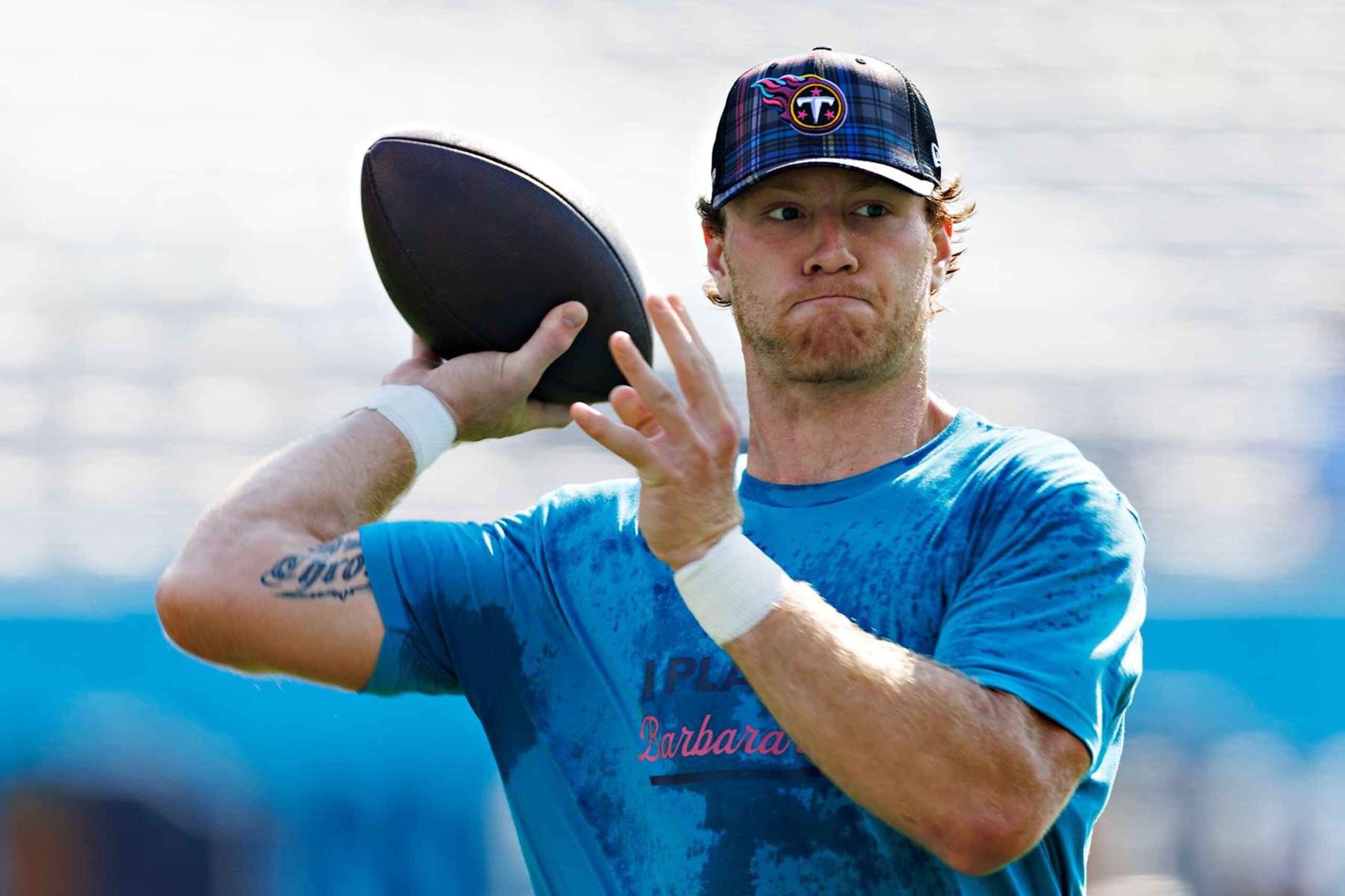 NASHVILLE, TENNESSEE - OCTOBER 13: Will Levis #8 of the Tennessee Titans warms up before the game against the Indianapolis Colts at Nissan Stadium on October 13, 2024 in Nashville, Tennessee. The Colts defeated the Titans 20-17. (Photo by Wesley Hitt/Getty Images) NASHVILLE, TENNESSEE - OCTOBER 13: Will Levis #8 of the Tennessee Titans warms up before the game against the Indianapolis Colts at Nissan Stadium on October 13, 2024 in Nashville, Tennessee. The Colts defeated the Titans 20-17. (Photo by Wesley Hitt/Getty Images)