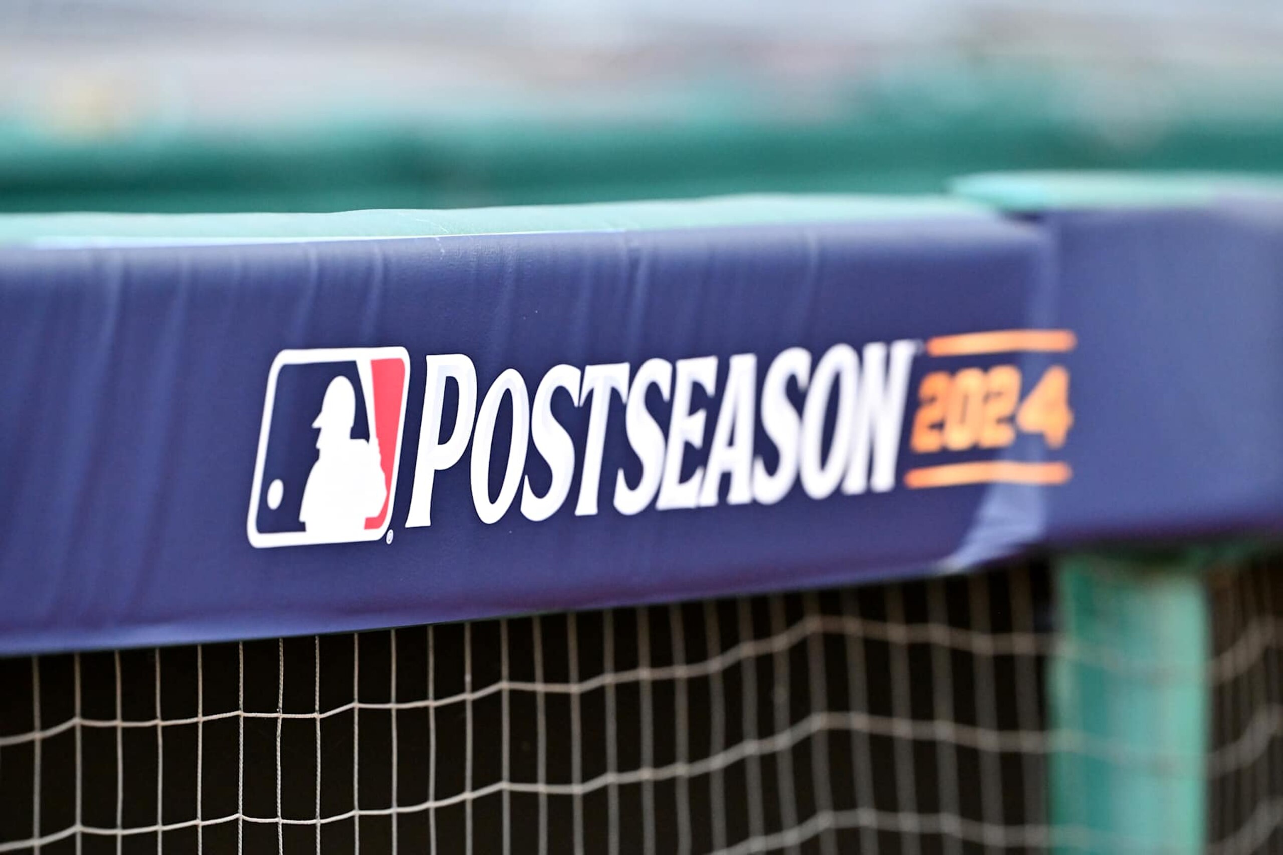 CLEVELAND, OHIO - OCTOBER 05: A view of the MLB postseason 2024 logo prior to Game One of the Division Series between the Detroit Tigers and Cleveland Guardians at Progressive Field on October 05, 2024 in Cleveland, Ohio. (Photo by Jason Miller/Getty Images)