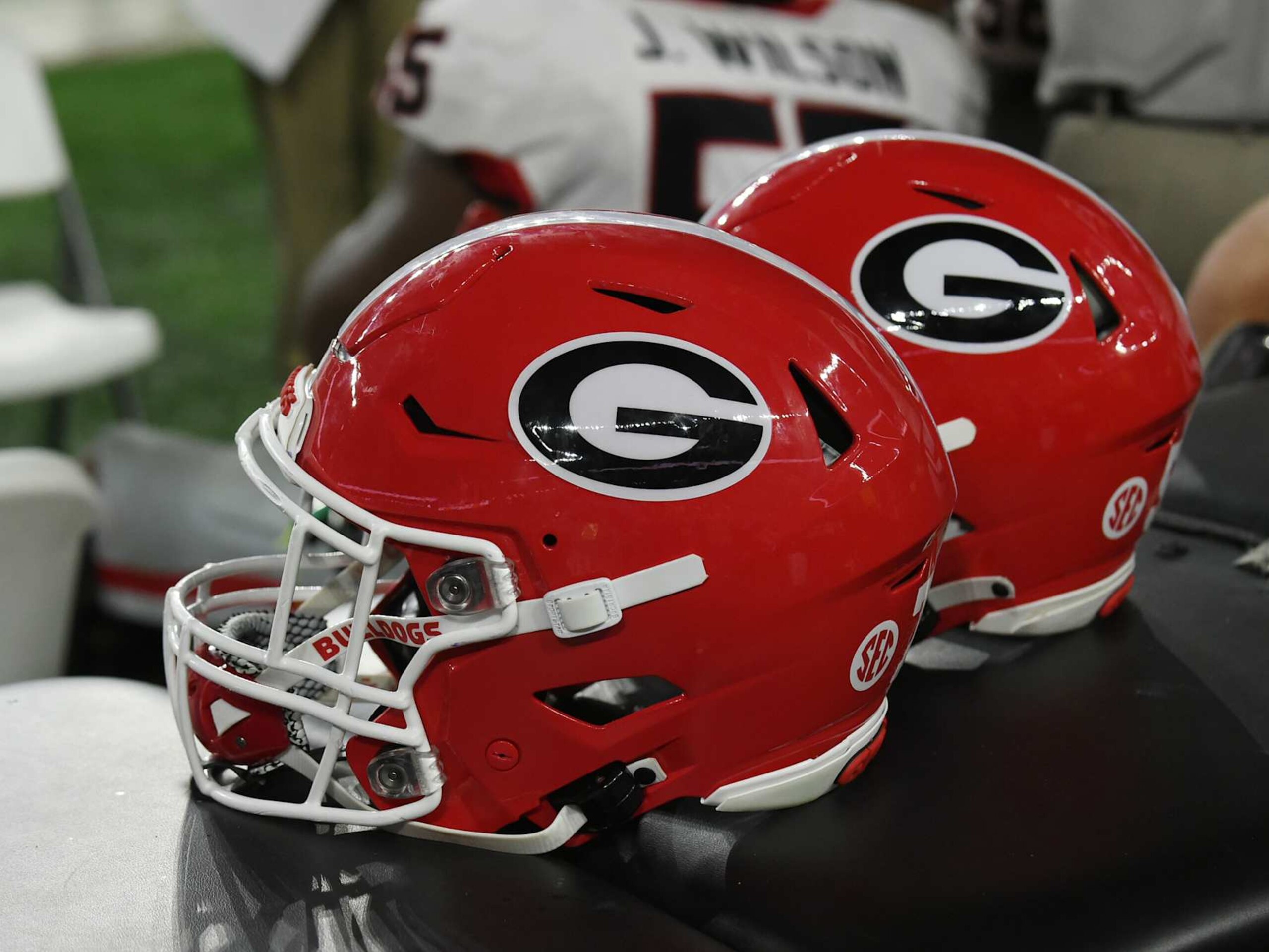 TUSCALOOSA, AL - SEPTEMBER 28: A Georgia Bulldogs football helmet sits on the sideline during the college football game between the Georgia Bulldogs and the Alabama Crimson Tide on September 28, 2024, at Bryant-Denny Stadium in Tuscaloosa, AL. (Photo by Jeffrey Vest/Icon Sportswire via Getty Images) TUSCALOOSA, AL - SEPTEMBER 28: A Georgia Bulldogs football helmet sits on the sideline during the college football game between the Georgia Bulldogs and the Alabama Crimson Tide on September 28, 2024, at Bryant-Denny Stadium in Tuscaloosa, AL. (Photo by Jeffrey Vest/Icon Sportswire via Getty Images)