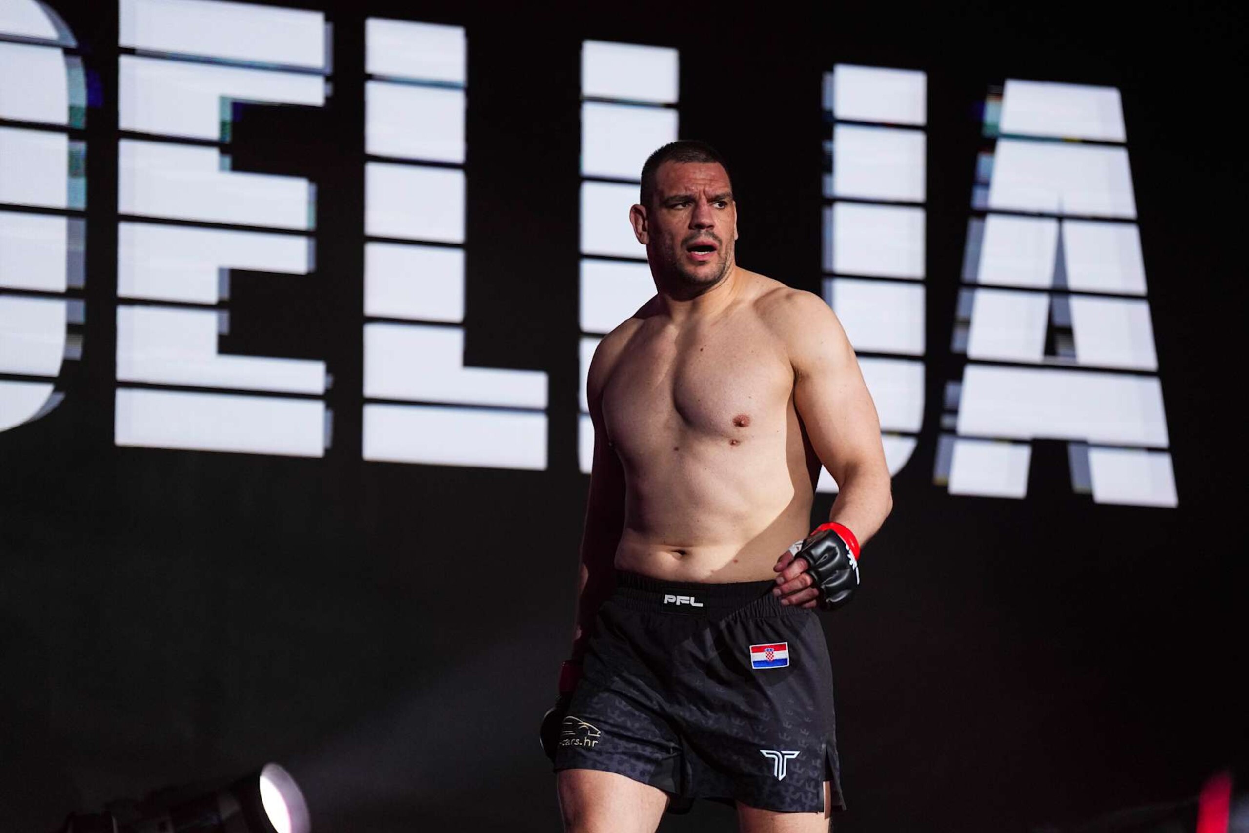 SAN ANTONIO, TX - APRIL 04: Ante Delija looks on before fighting against Valentin Moldavsky during PFL 2024 week 1 at the Boeing Center at Tech Port on April 4, 2024 in San Antonio. (Photo by Cooper Neill/Getty Images)