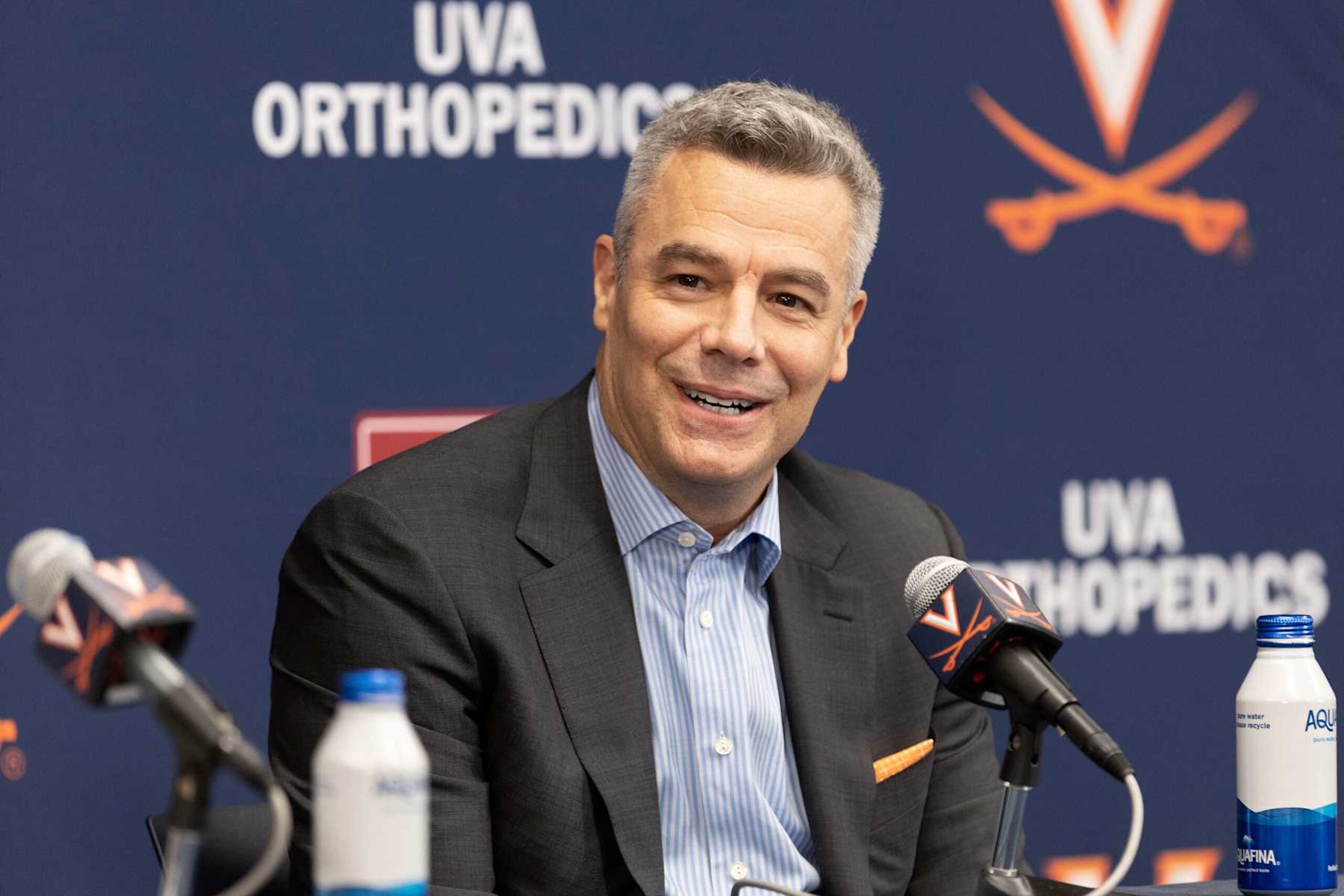CHARLOTTESVILLE, VIRGINIA - OCTOBER 18: Head coach Tony Bennett of the Virginia Cavaliers speaks during a press conference announcing his retirement on October 18, 2024 in Charlottesville, Virginia. (Photo by Ryan M. Kelly/Getty Images)