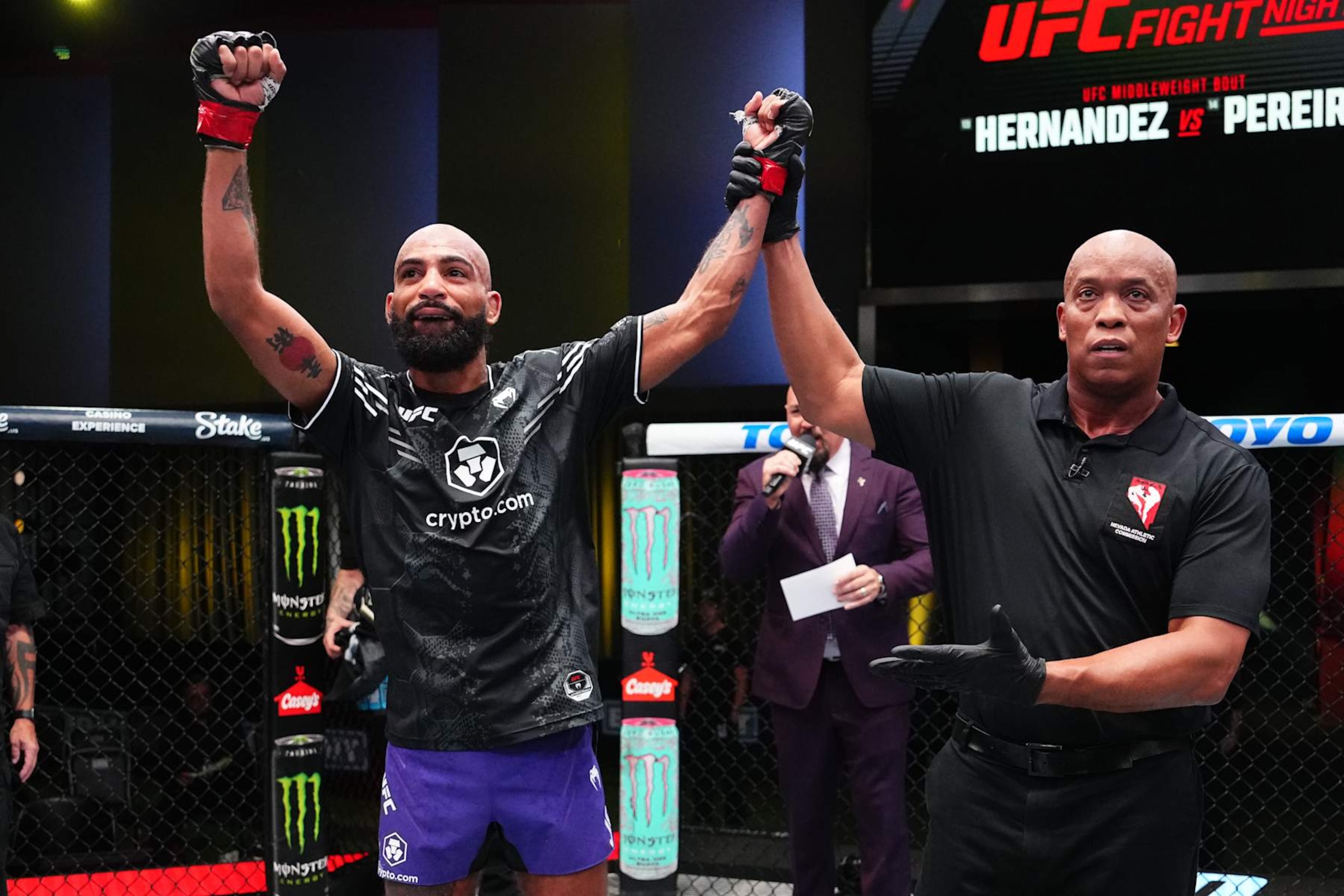 LAS VEGAS, NEVADA - OCTOBER 19: Charles Johnson reacts after a victory against Sumudaerji of China in a flyweight fight during the UFC Fight Night event at UFC APEX on October 19, 2024 in Las Vegas, Nevada.  (Photo by Jeff Bottari/Zuffa LLC)