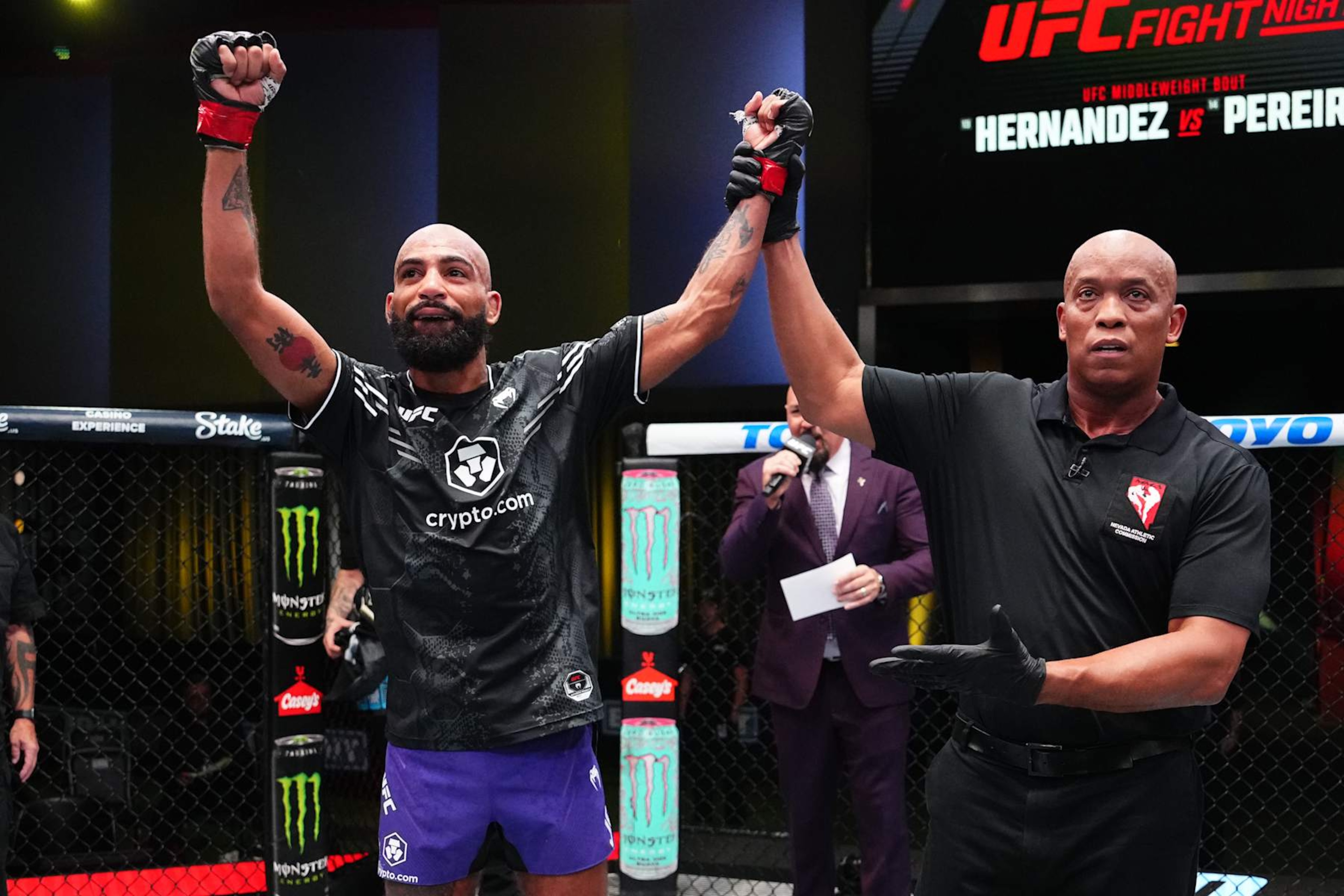 LAS VEGAS, NEVADA - OCTOBER 19: Charles Johnson reacts after a victory against Sumudaerji of China in a flyweight fight during the UFC Fight Night event at UFC APEX on October 19, 2024 in Las Vegas, Nevada.  (Photo by Jeff Bottari/Zuffa LLC)