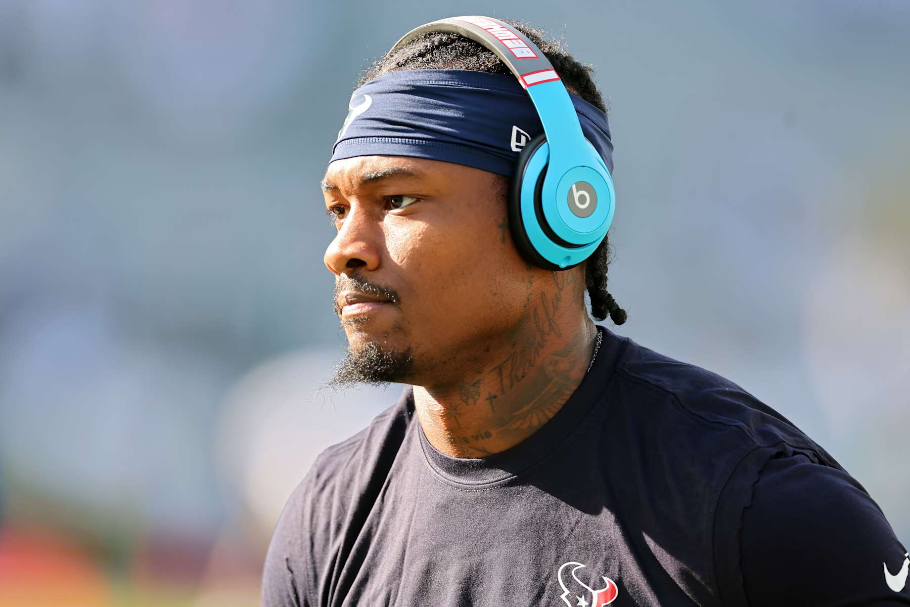 GREEN BAY, WISCONSIN - OCTOBER 20: Stefon Diggs #1 of the Houston Texans warms up prior to a game against the Green Bay Packers at Lambeau Field on October 20, 2024 in Green Bay, Wisconsin. (Photo by Stacy Revere/Getty Images)
