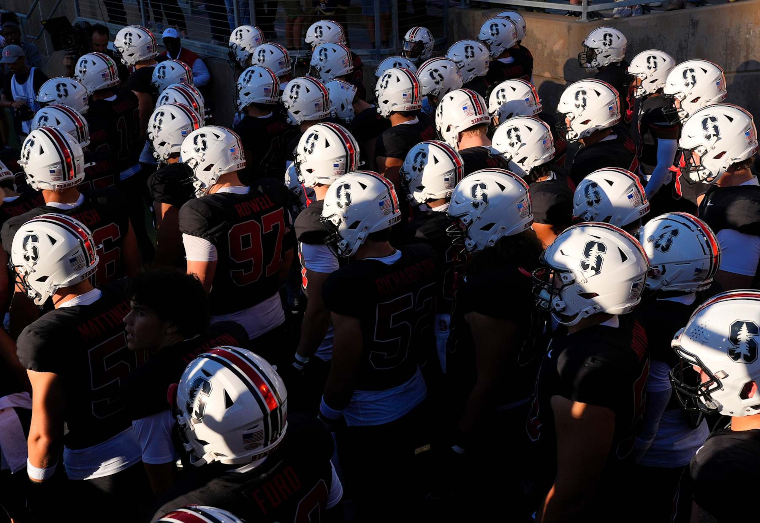 STANFORD, CALIFORNIA - OCTOBER 19: Stanford Cardinal take the field prior to the start of the game against the Southern Methodist Mustangs at Stanford Stadium on October 19, 2024 in Stanford, California. (Photo by Thearon W. Henderson/Getty Images)