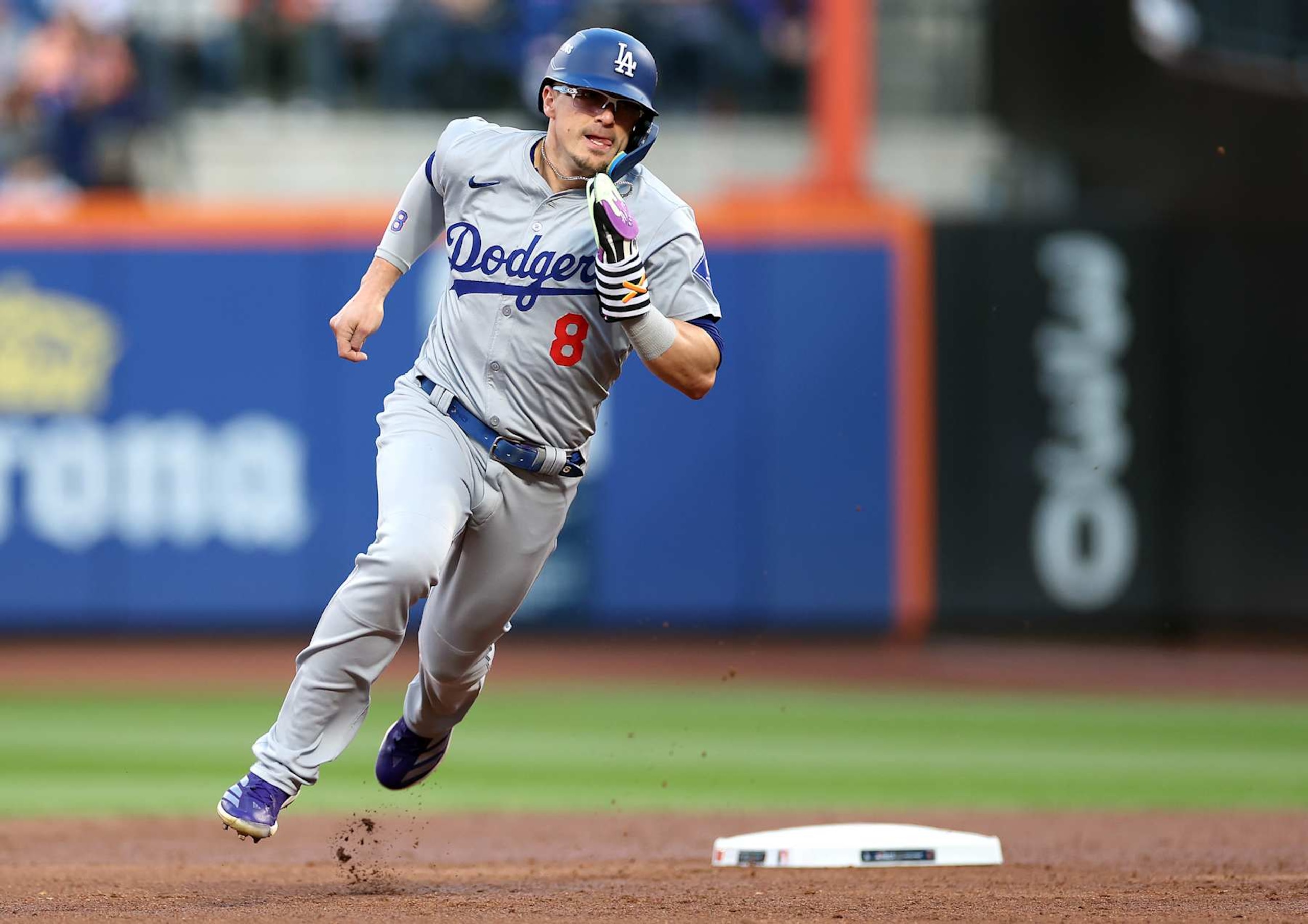 NEW YORK, NEW YORK - OCTOBER 18: Enrique Hernandez #8 of the Los Angeles Dodgers rounds second base in the second inning against the New York Mets during Game Five of the National League Championship Series at Citi Field on October 18, 2024 in New York City. (Photo by Sarah Stier/Getty Images) NEW YORK, NEW YORK - OCTOBER 18: Enrique Hernandez #8 of the Los Angeles Dodgers rounds second base in the second inning against the New York Mets during Game Five of the National League Championship Series at Citi Field on October 18, 2024 in New York City. (Photo by Sarah Stier/Getty Images)
