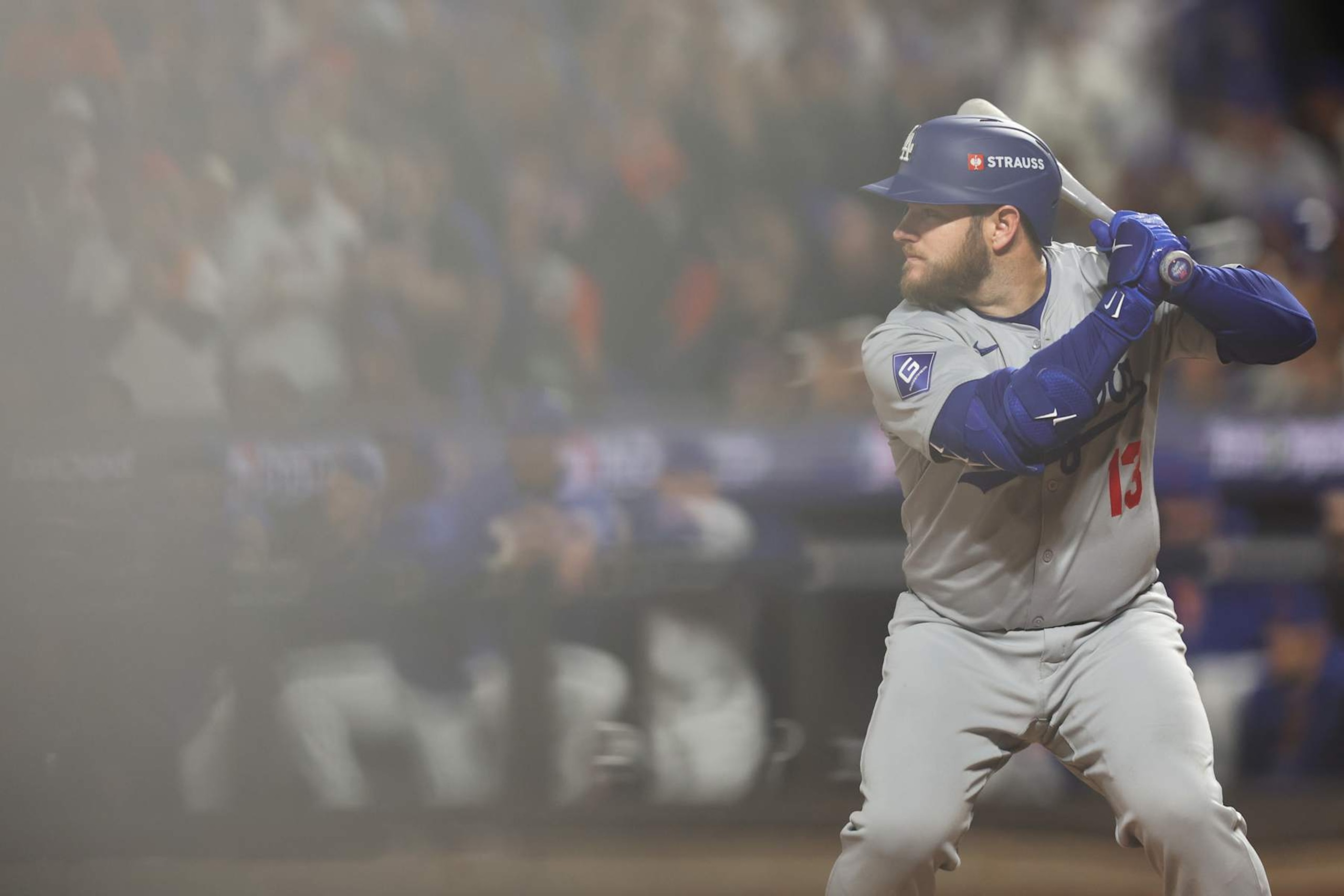 NEW YORK, NY - OCTOBER 18: Max Muncy #13 of the Los Angeles Dodgers bats during Game 5 of the NLCS presented by loanDepot between the Los Angeles Dodgers and the New York Mets at Citi Field on Friday, October 18, 2024 in New York, New York. (Photo by Rob Tringali/MLB Photos via Getty Images) NEW YORK, NY - OCTOBER 18: Max Muncy #13 of the Los Angeles Dodgers bats during Game 5 of the NLCS presented by loanDepot between the Los Angeles Dodgers and the New York Mets at Citi Field on Friday, October 18, 2024 in New York, New York. (Photo by Rob Tringali/MLB Photos via Getty Images)
