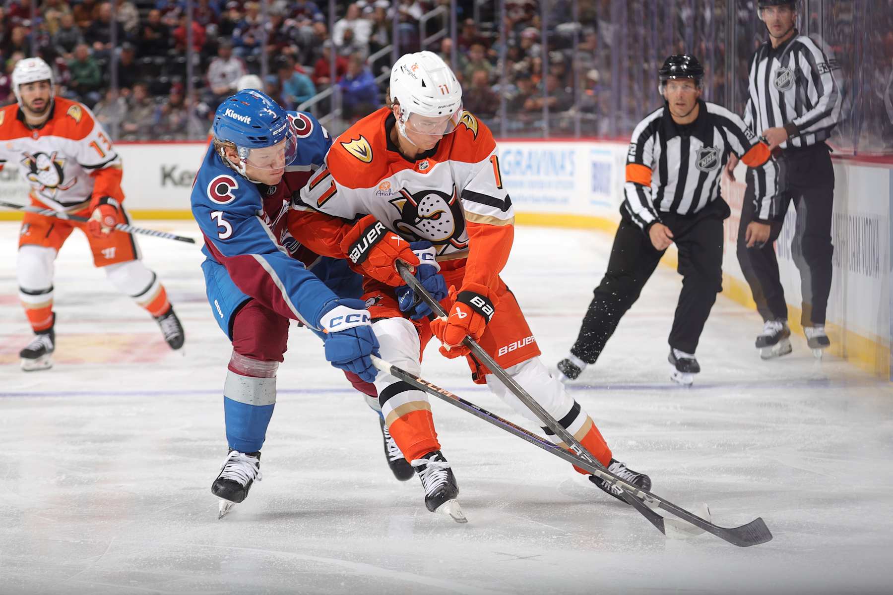 Anaheim Ducks forward Trevor Zegras in action against the Colorado Avalanche. 