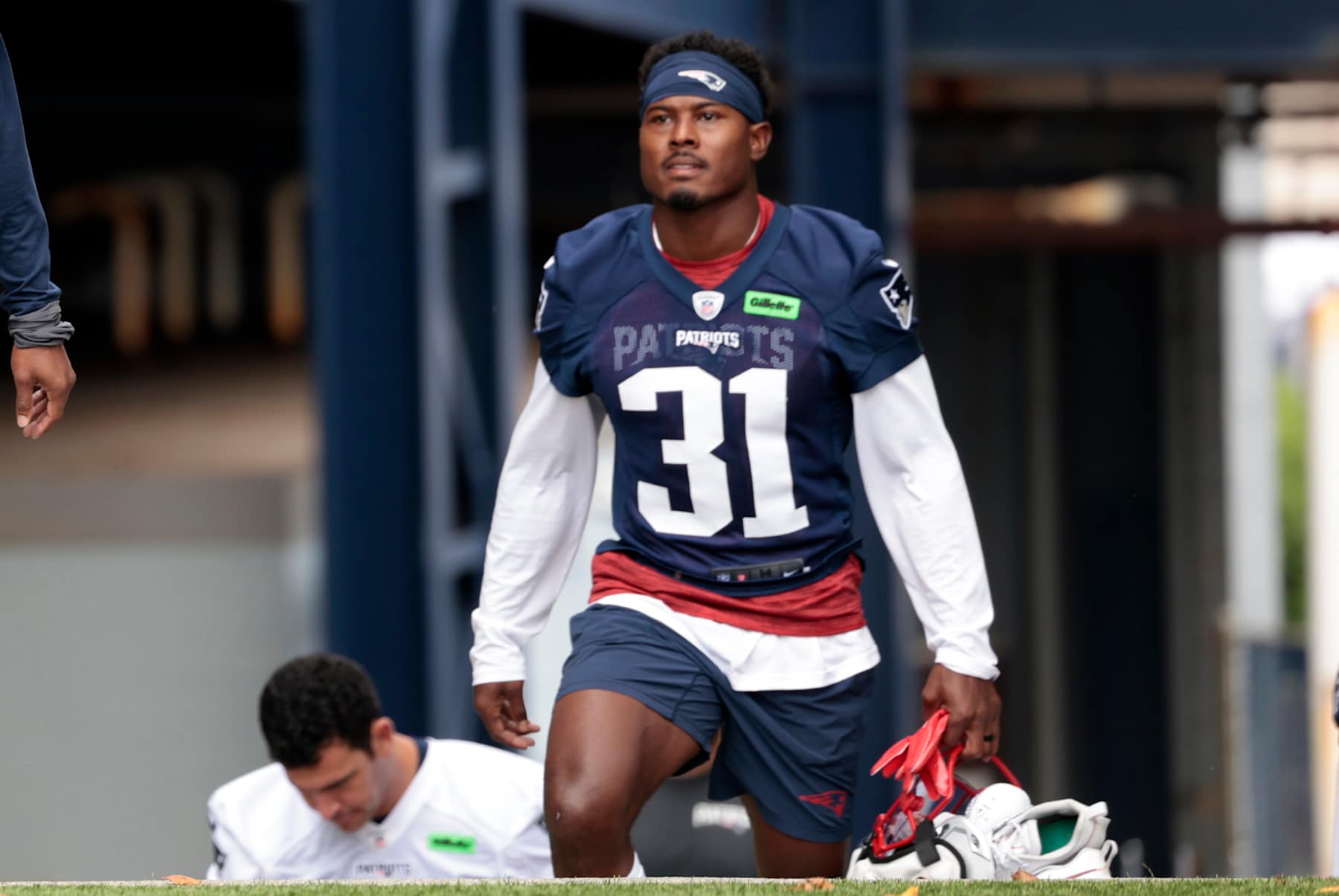 FOXBOROUGH, MA - JULY 25: New England Patriots defensive back Jonathan Jones (31) arrives during New England Patriots Training Camp on July 25, 2024, at Gillette Stadium in Foxborough, Massachusetts. (Photo by Fred Kfoury III/Icon Sportswire via Getty Images)