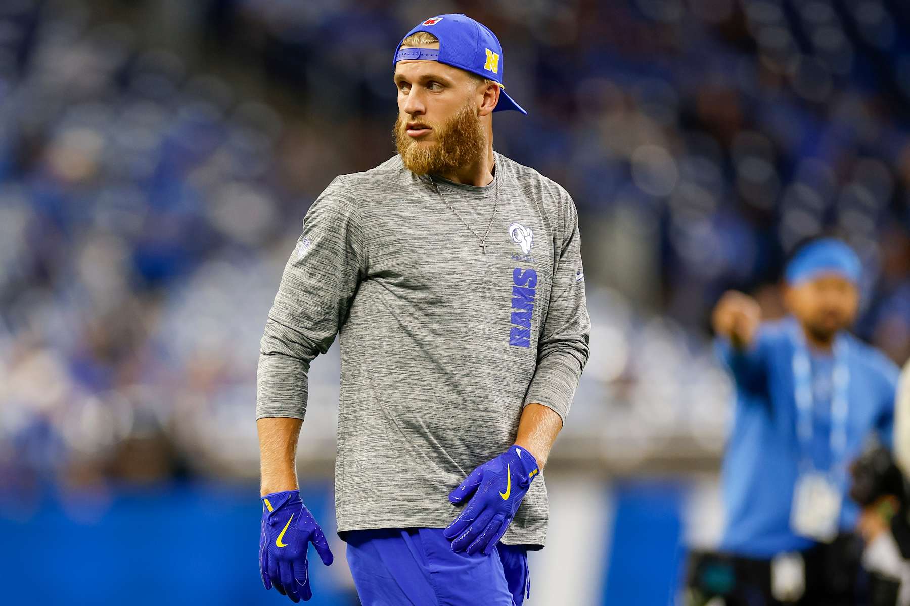 DETROIT, MI - SEPTEMBER 08: Cooper Kupp #10 of the Los Angeles Rams warms up prior to a game against the Detroit Lions at Ford Field on September 08, 2024 in Detroit, Michigan. (Photo by Brandon Sloter/Getty Images)