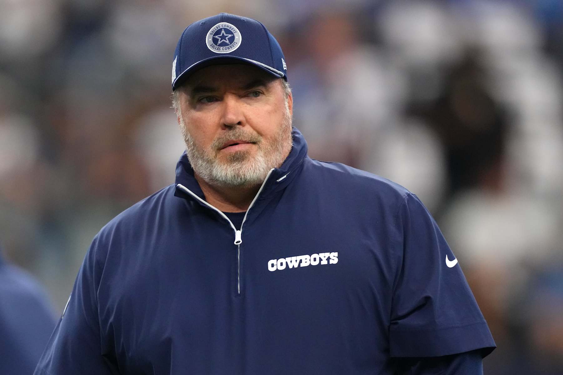 ARLINGTON, TEXAS - OCTOBER 13: Dallas Cowboys head coach Mike McCarthy looks on before a game \L at AT&T Stadium on October 13, 2024 in Arlington, Texas. (Photo by Sam Hodde/Getty Images)