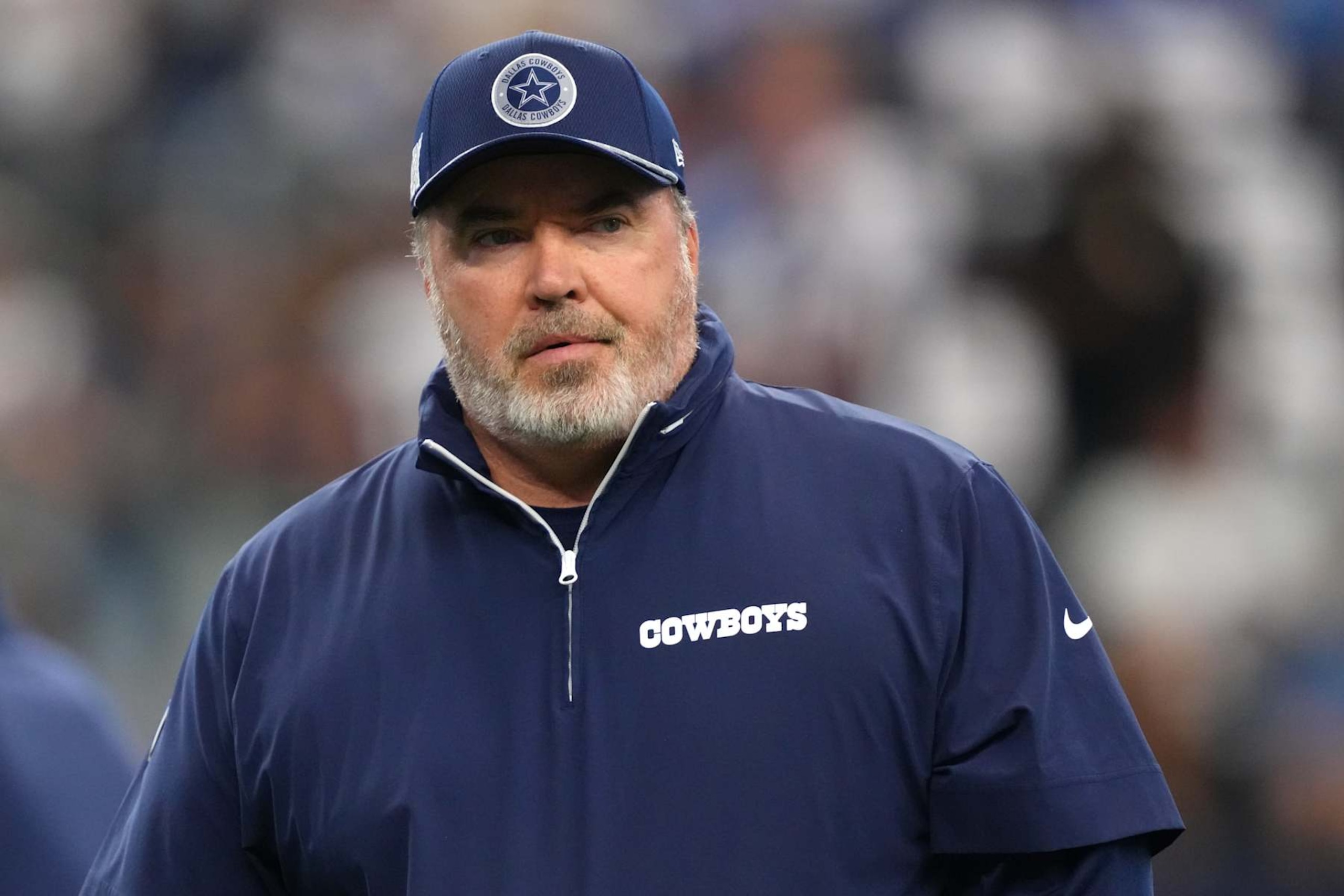ARLINGTON, TEXAS - OCTOBER 13: Dallas Cowboys head coach Mike McCarthy looks on before a game \L at AT&T Stadium on October 13, 2024 in Arlington, Texas. (Photo by Sam Hodde/Getty Images)