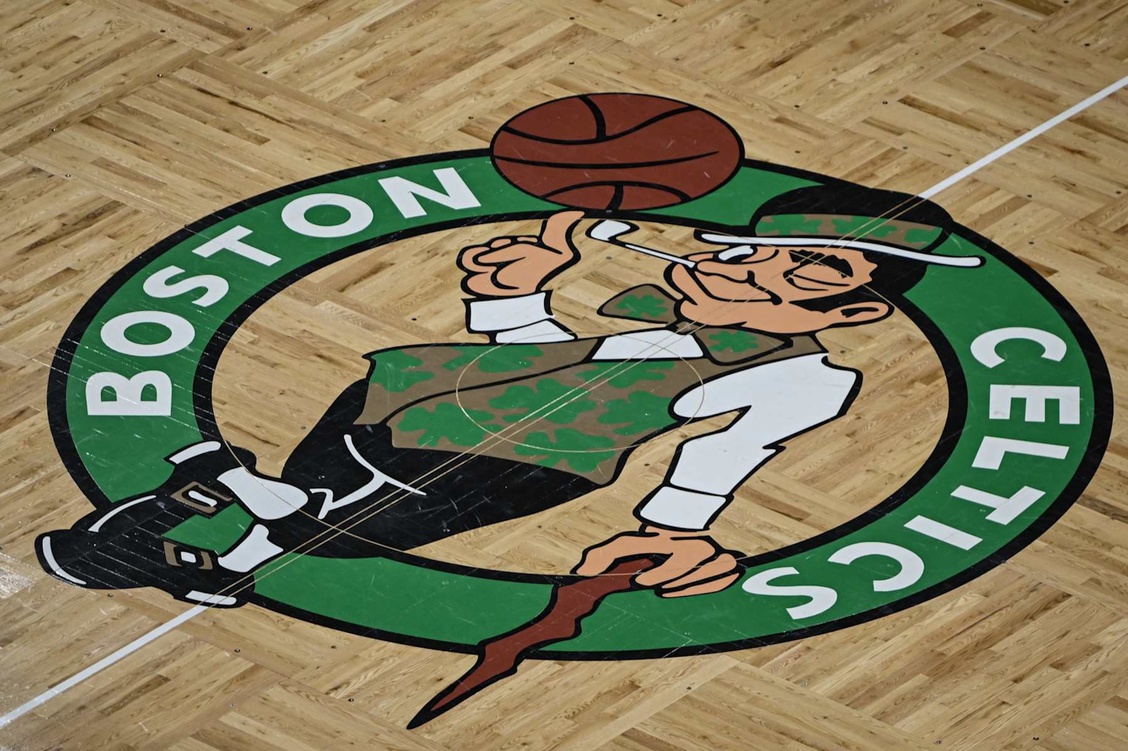 BOSTON, MA, UNITED STATES - JUNE 17: Boston Celtics logo seen during the National Basketball Association (NBA) finals game between the Boston Celtics and Dallas Mavericks at the TD Garden in Boston, Massachusetts, United States on June 17, 2024. (Photo by Celal Gunes/Anadolu via Getty Images)