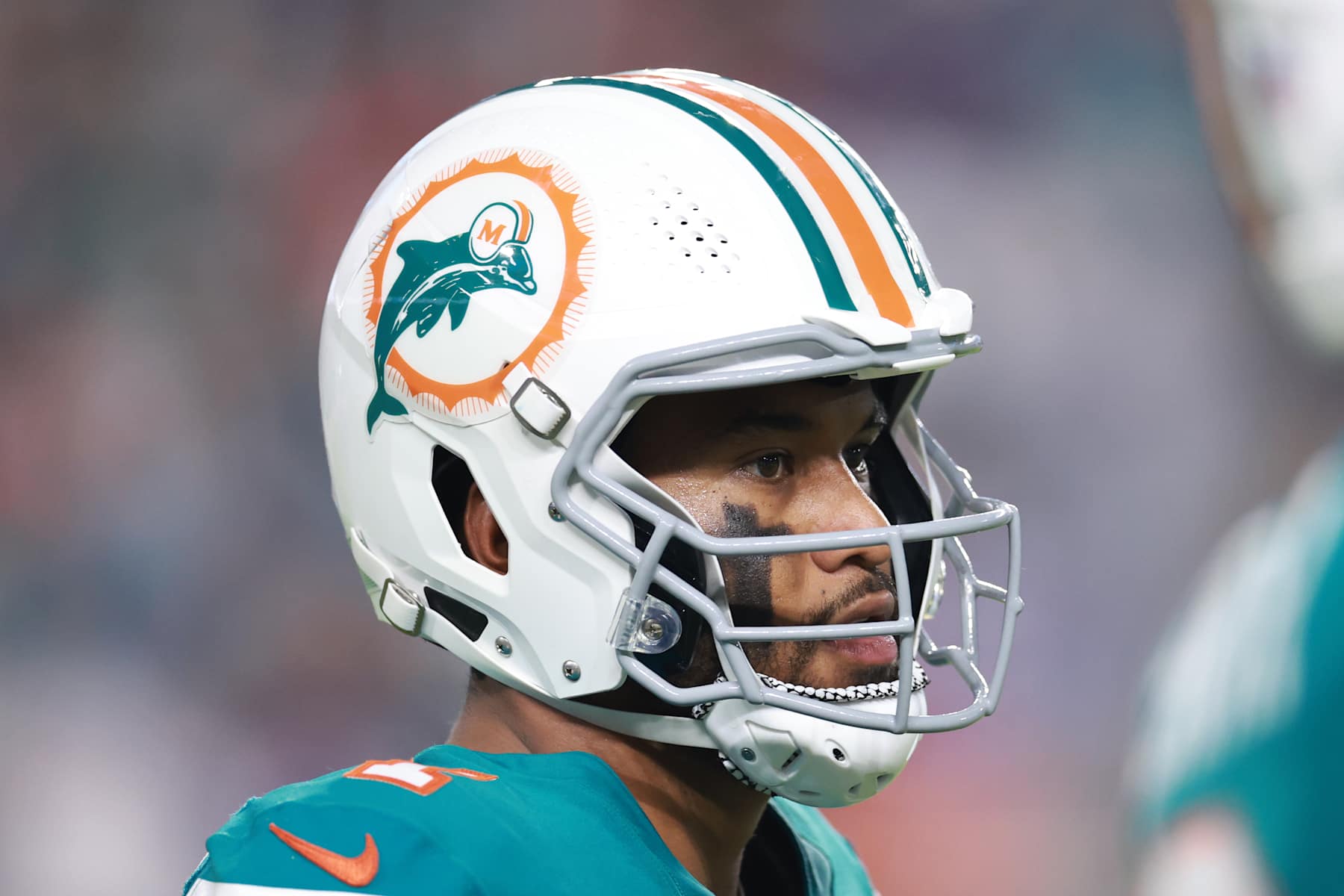 MIAMI GARDENS, FLORIDA - SEPTEMBER 12: Tua Tagovailoa #1 of the Miami Dolphins against the Buffalo Bills at Hard Rock Stadium on September 12, 2024 in Miami Gardens, Florida. (Photo by Carmen Mandato/Getty Images)