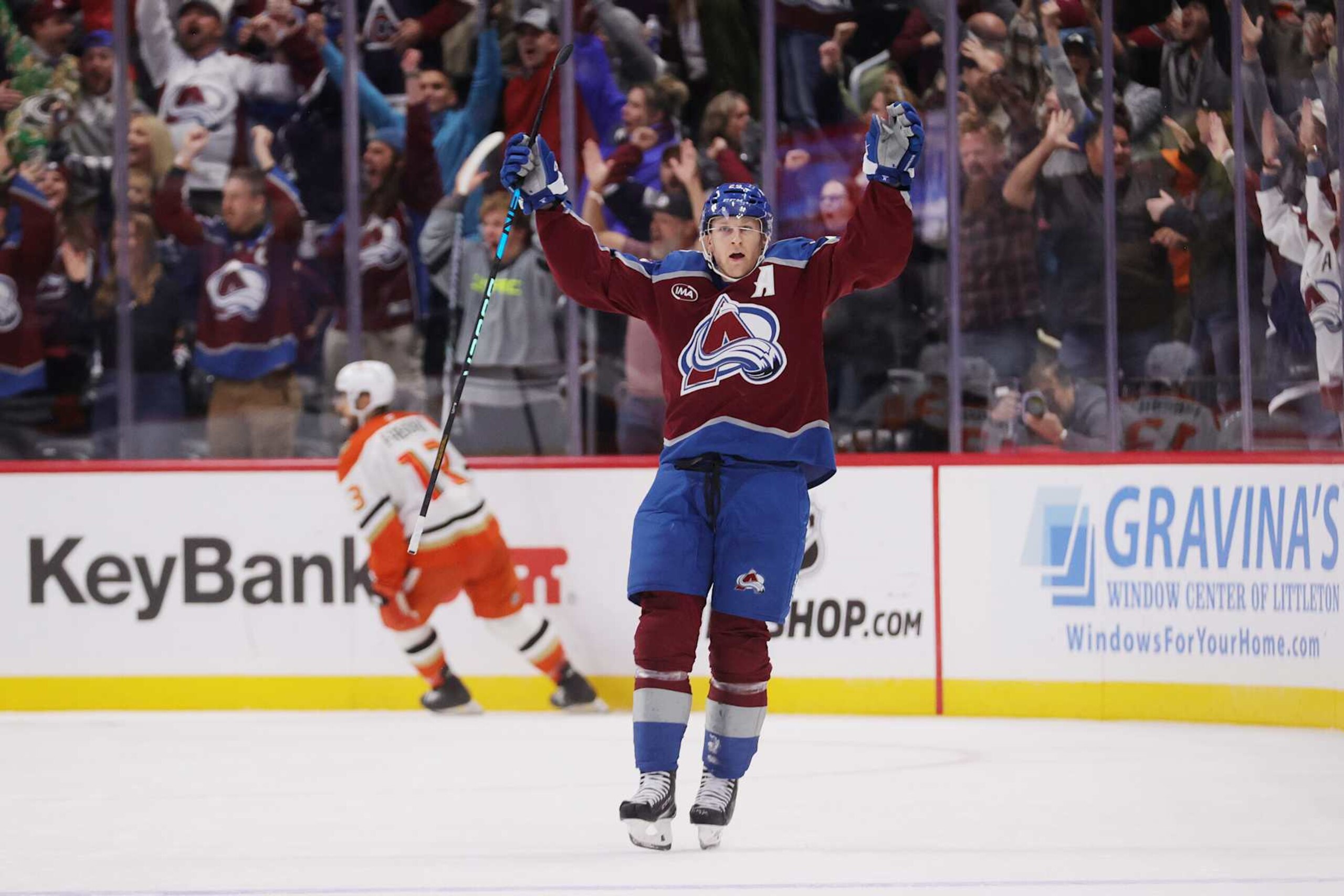 DENVER, COLORADO - OCTOBER 18: Nathan MacKinnon #29 of the Colorado Avalanche celebrates after scoring the game winning goal against the Anaheim Ducks at Ball Arena on October 18, 2024 in Denver, Colorado. The Avalanche defeated the Ducks 4-3 in overtime. (Photo by Michael Martin/NHLI via Getty Images) DENVER, COLORADO - OCTOBER 18: Nathan MacKinnon #29 of the Colorado Avalanche celebrates after scoring the game winning goal against the Anaheim Ducks at Ball Arena on October 18, 2024 in Denver, Colorado. The Avalanche defeated the Ducks 4-3 in overtime. (Photo by Michael Martin/NHLI via Getty Images)