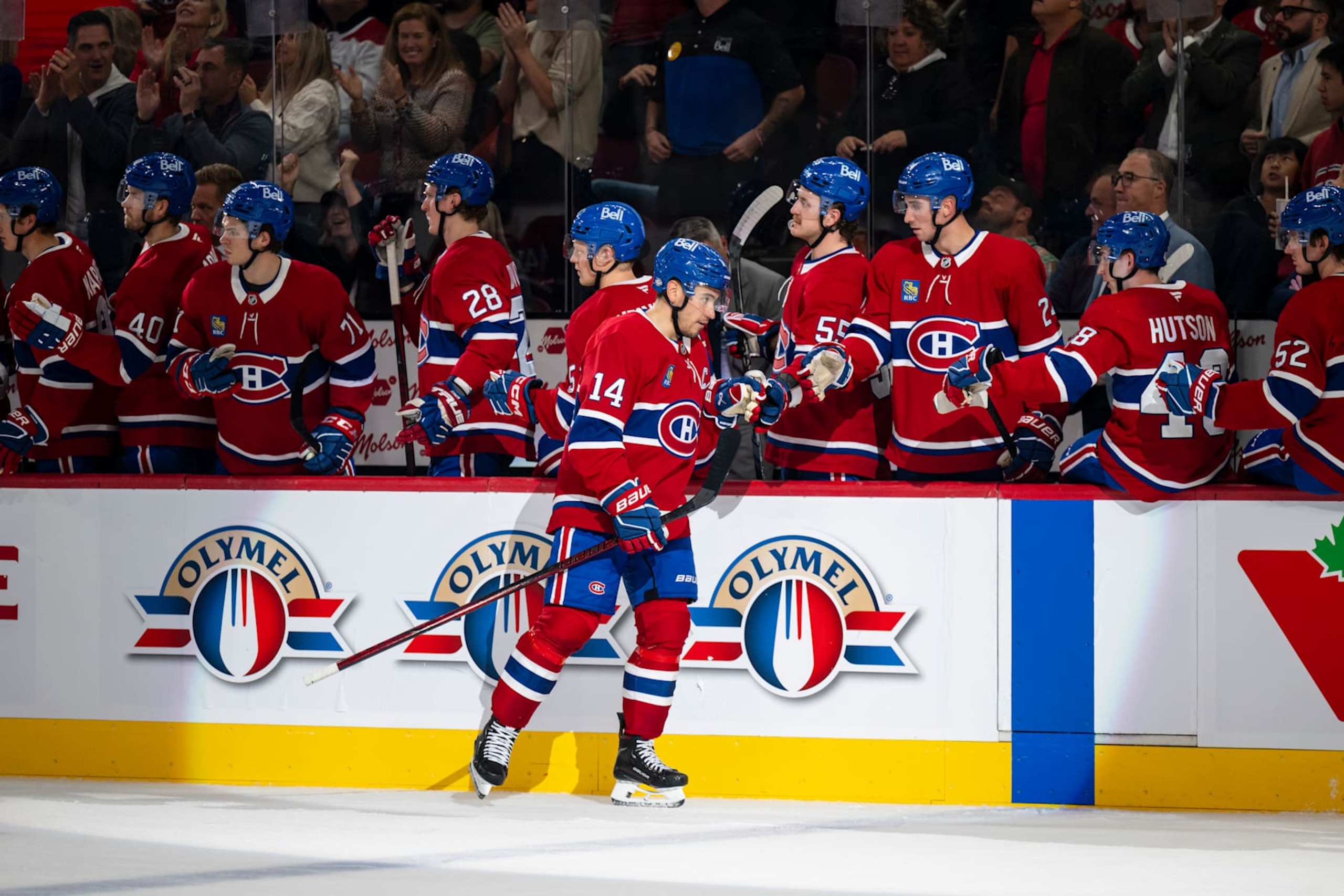 MONTREAL, CANADA- OCTOBER 22: Nick Suzuki #14 of the Montreal Canadiens celebrates a goal with the bench during the first period of the NHL regular season game between the Montreal Canadiens and the New York Rangers at the Bell Centre on October 22, 2024 in Montreal, Quebec, Canada. (Photo by Matt Garies/NHLI via Getty Images) MONTREAL, CANADA- OCTOBER 22: Nick Suzuki #14 of the Montreal Canadiens celebrates a goal with the bench during the first period of the NHL regular season game between the Montreal Canadiens and the New York Rangers at the Bell Centre on October 22, 2024 in Montreal, Quebec, Canada. (Photo by Matt Garies/NHLI via Getty Images)